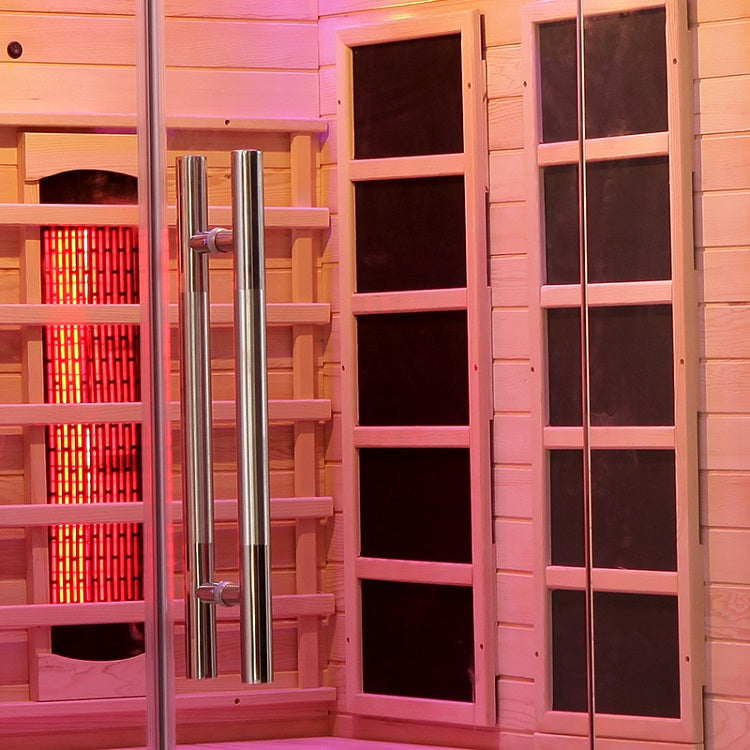 Blisspod Venetian 2-Person Full Spectrum Indoor Premium Canadian Hemlock Low EMF Sauna 10 Heaters Chromotherapy Reflexology