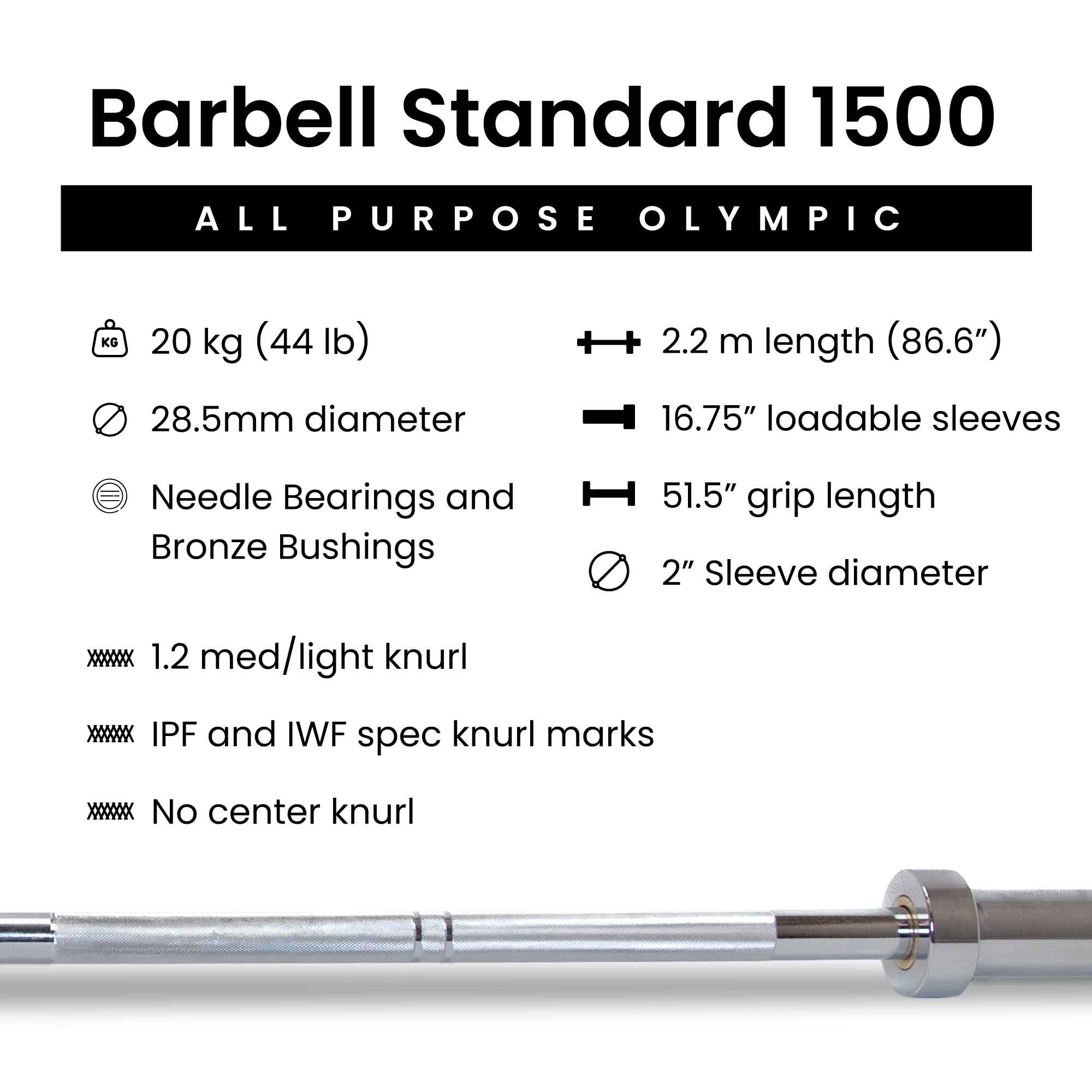 Barbell Standard 1500 lb Olympic Barbell