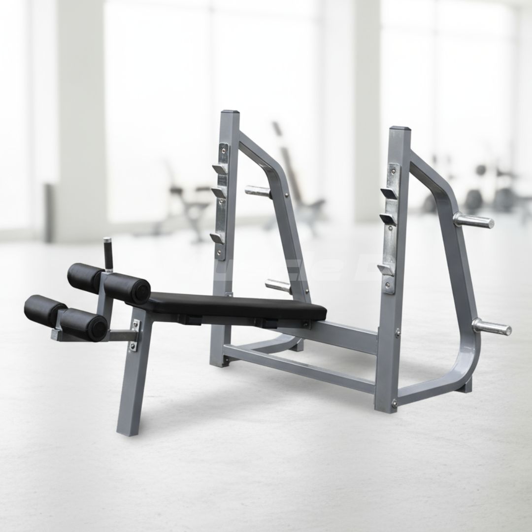 Muscle D Fitness Olympic Decline Bench – 11 Gauge Steel Commercial Bench with Weight Storage Pegs