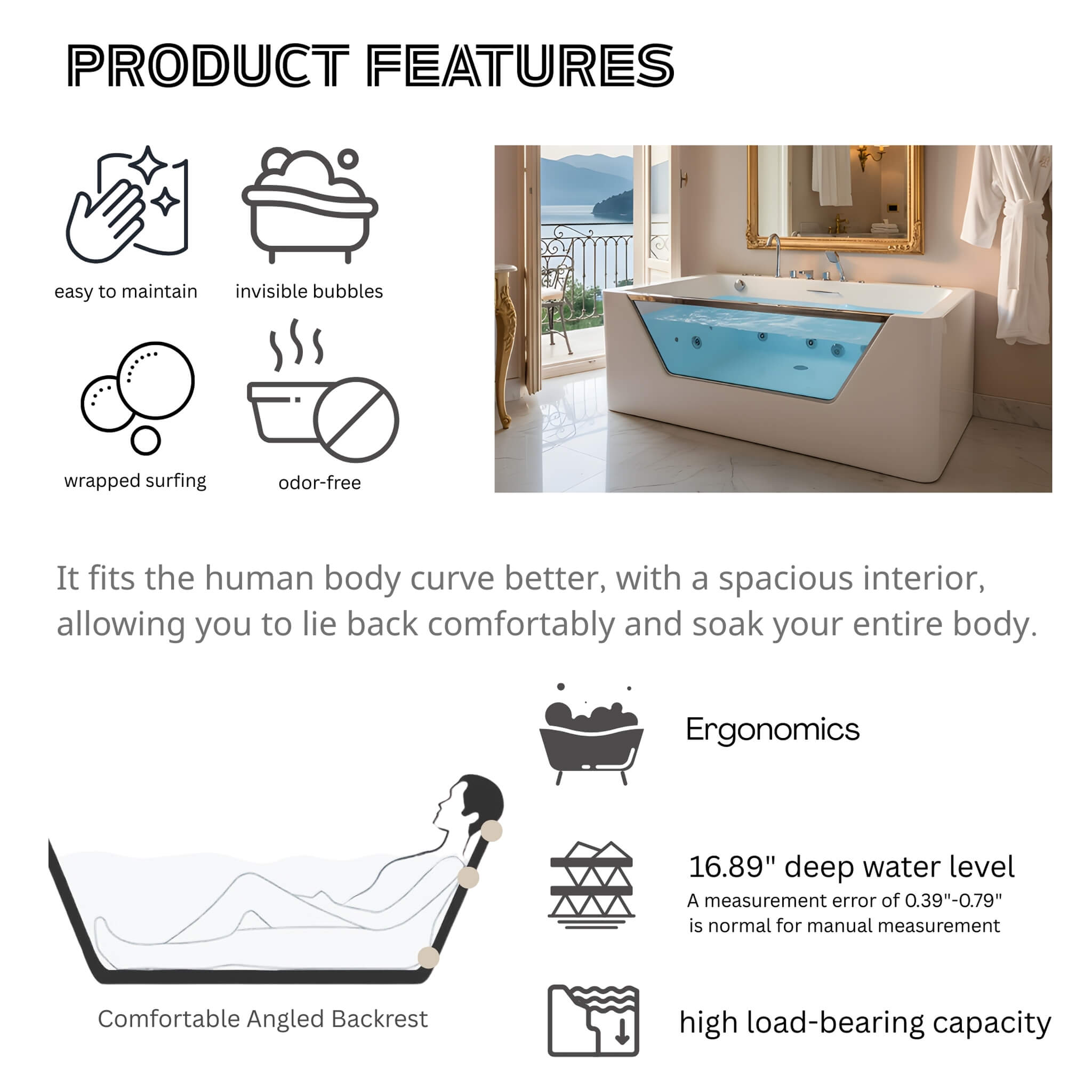 Alora Veloria 67-Inch Hydrotherapy Whirlpool Bathtub – 7 Jets, Glass Panel