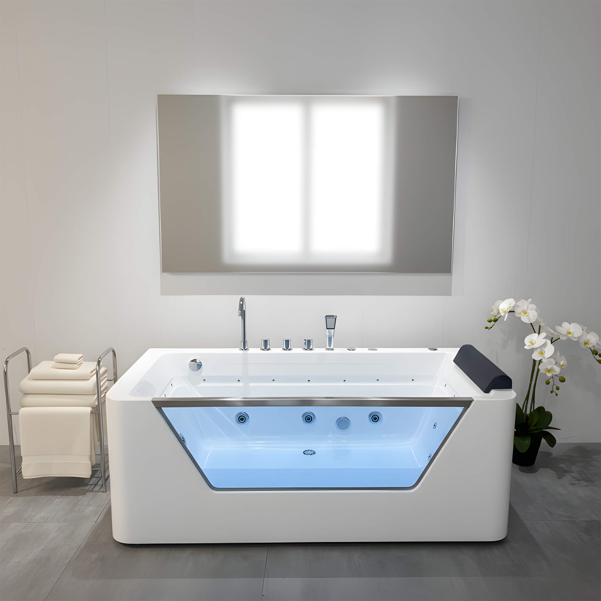 Alora Veloria 67-Inch Hydrotherapy Whirlpool Bathtub – 7 Jets, Glass Panel