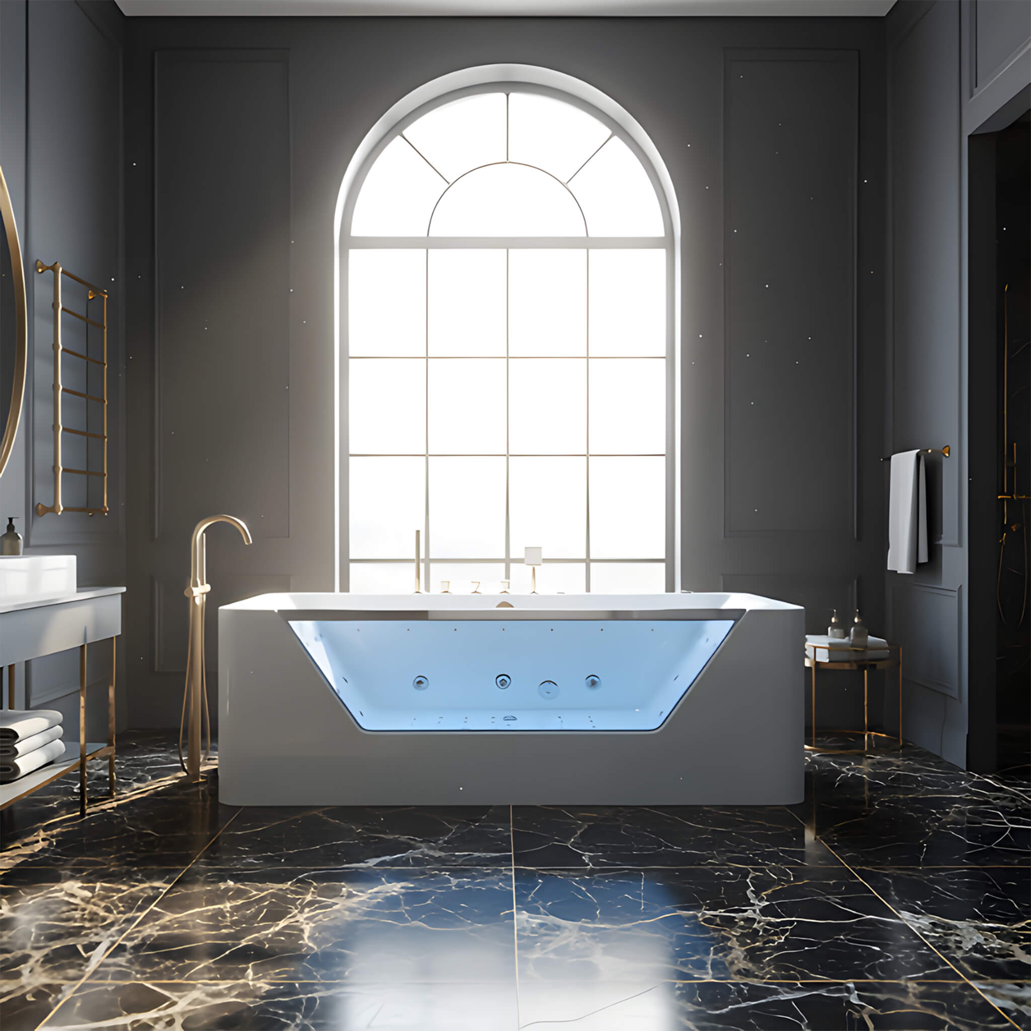 Alora Veloria 67-Inch Hydrotherapy Whirlpool Bathtub – 7 Jets, Glass Panel