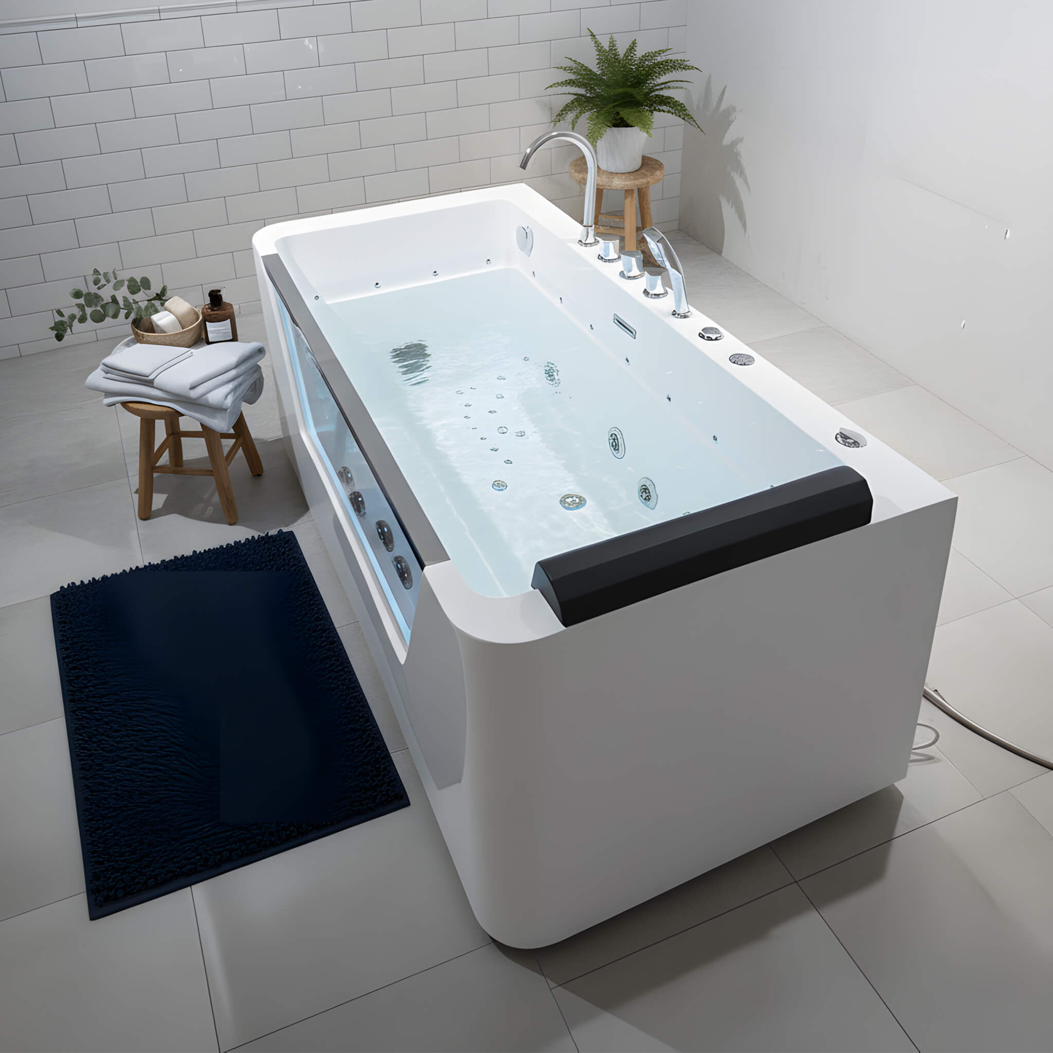 Alora Veloria 67-Inch Hydrotherapy Whirlpool Bathtub – 7 Jets, Glass Panel