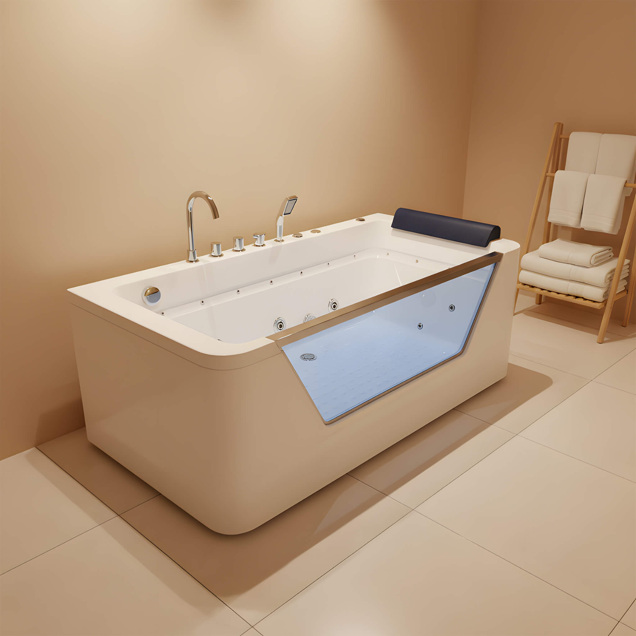 Alora Veloria 67-Inch Hydrotherapy Whirlpool Bathtub – 7 Jets, Glass Panel