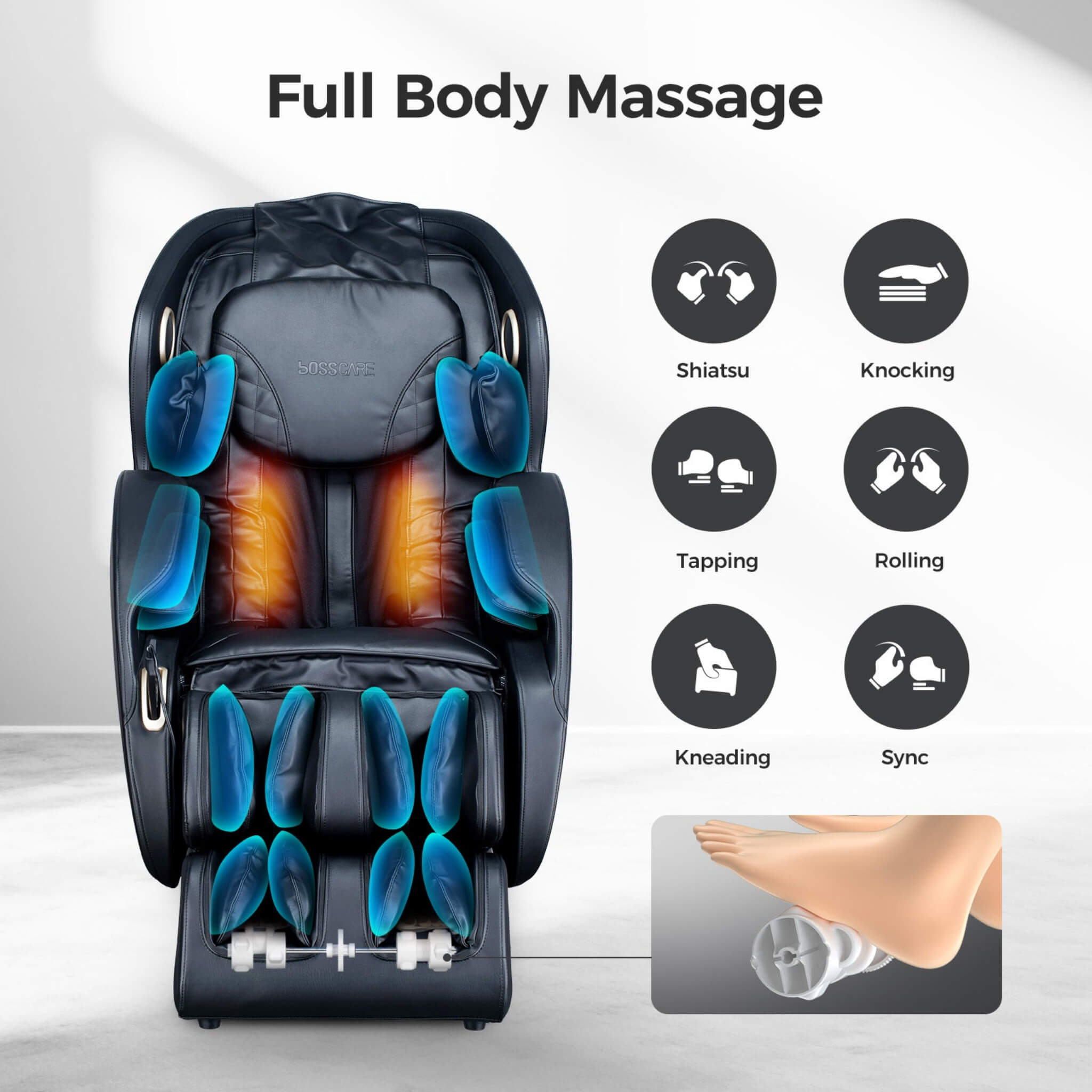 Bosscare 3D Zero Gravity Shiatsu Massage Chair – Full Body, App Control