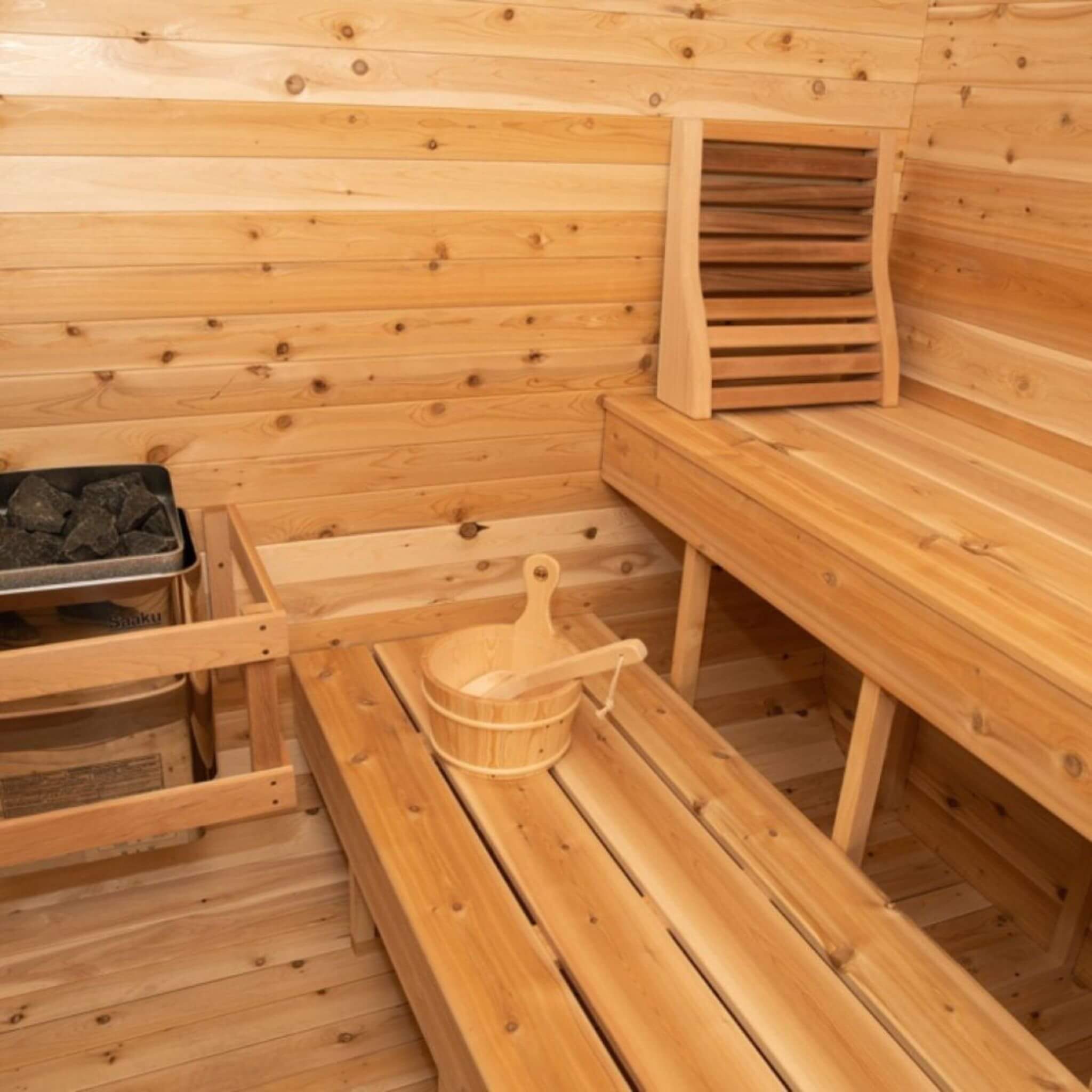 Dundalk Leisurecraft Luna Cube 4-Person Canadian Timber Sauna – Sloped Roof & Front Window