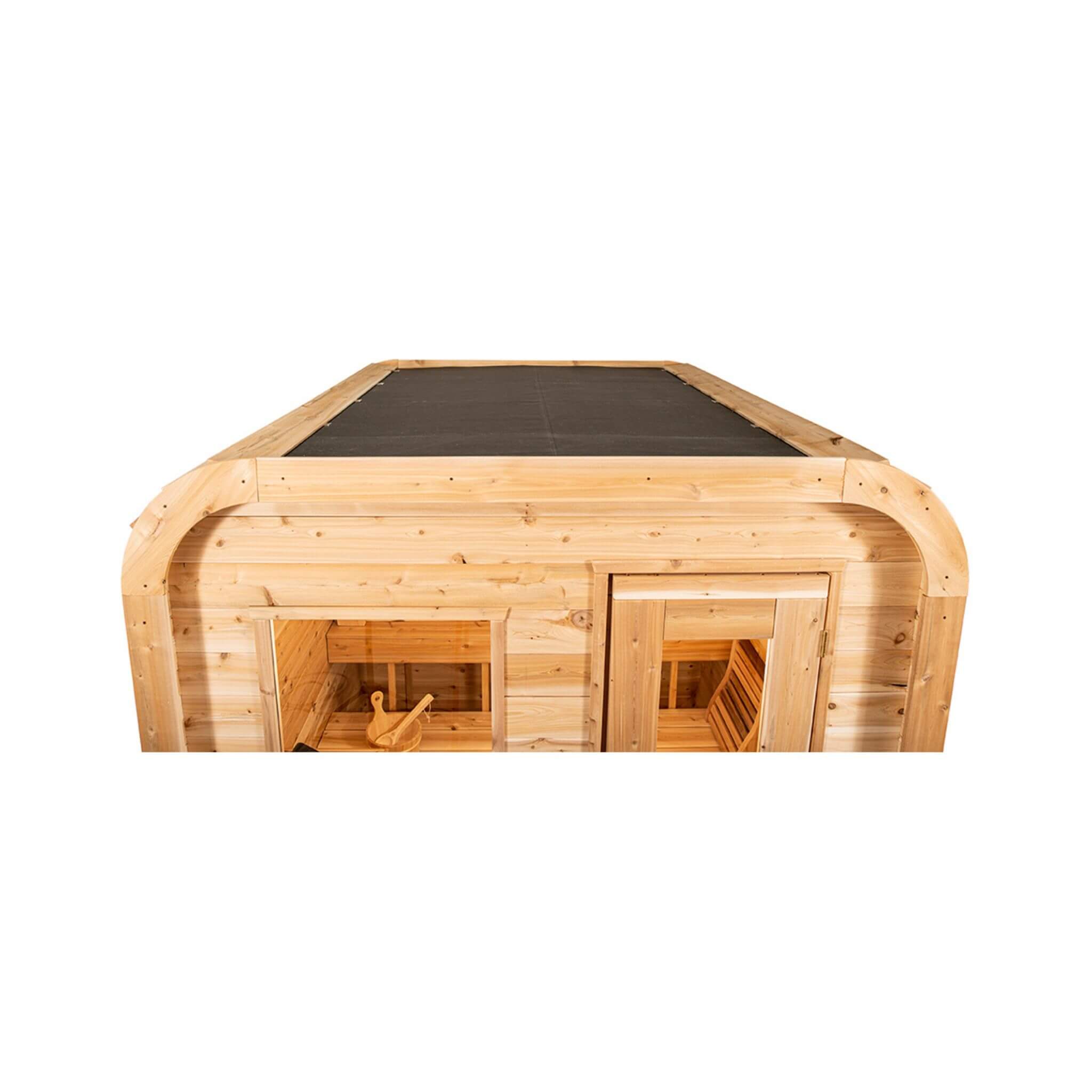 Dundalk Leisurecraft Luna Cube 4-Person Canadian Timber Sauna – Sloped Roof & Front Window