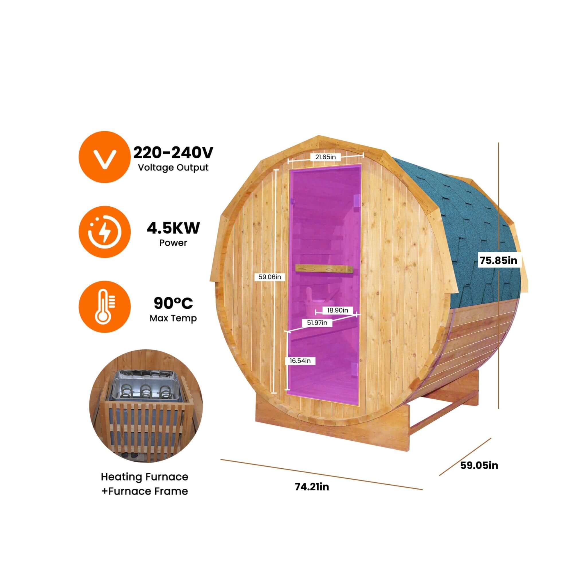 4-Person Thermora Ignite American White Oak Outdoor Wooden Barrel Sauna