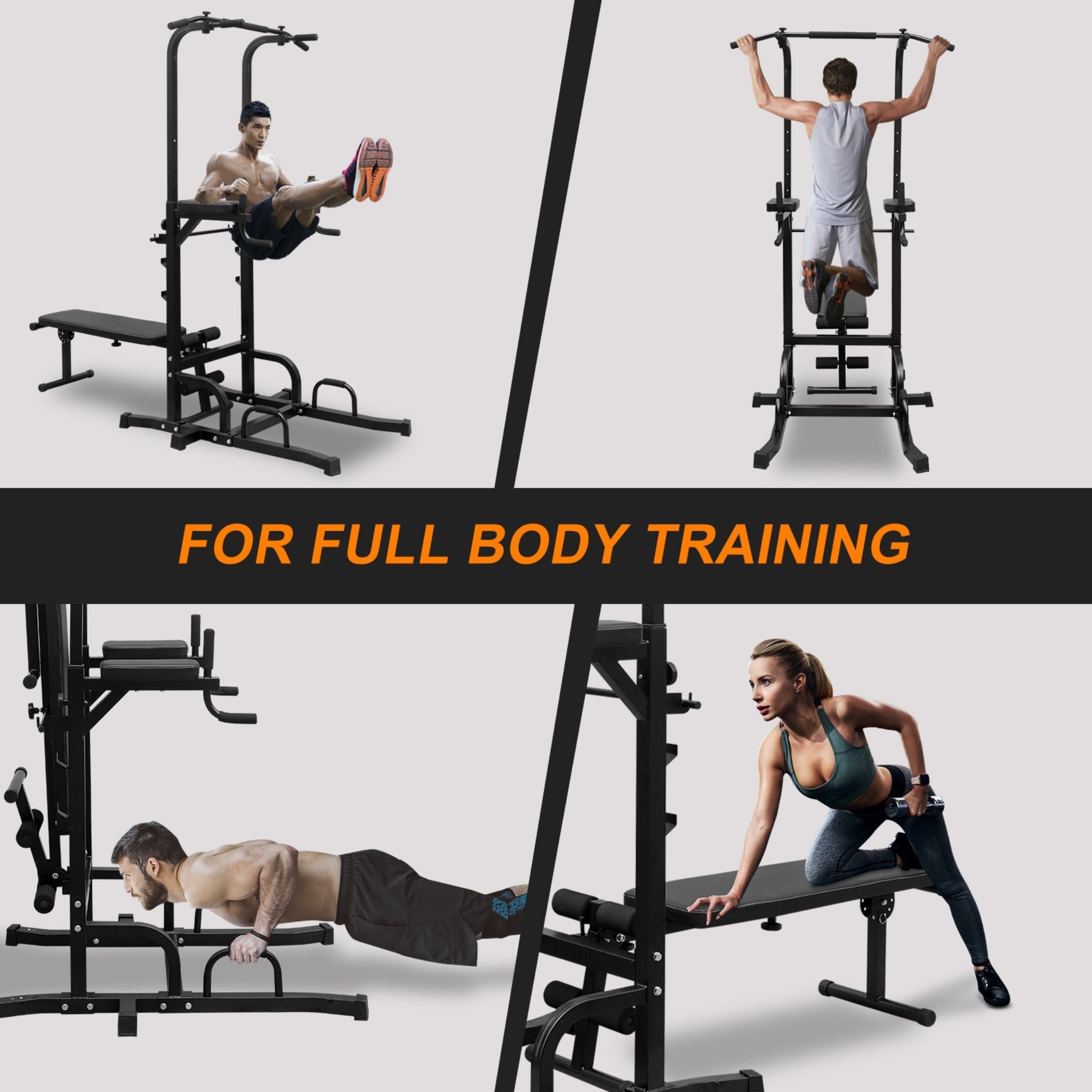 Rovix Power Tower Dip Station – Pull-Up Bar, Bench & Adjustable Height