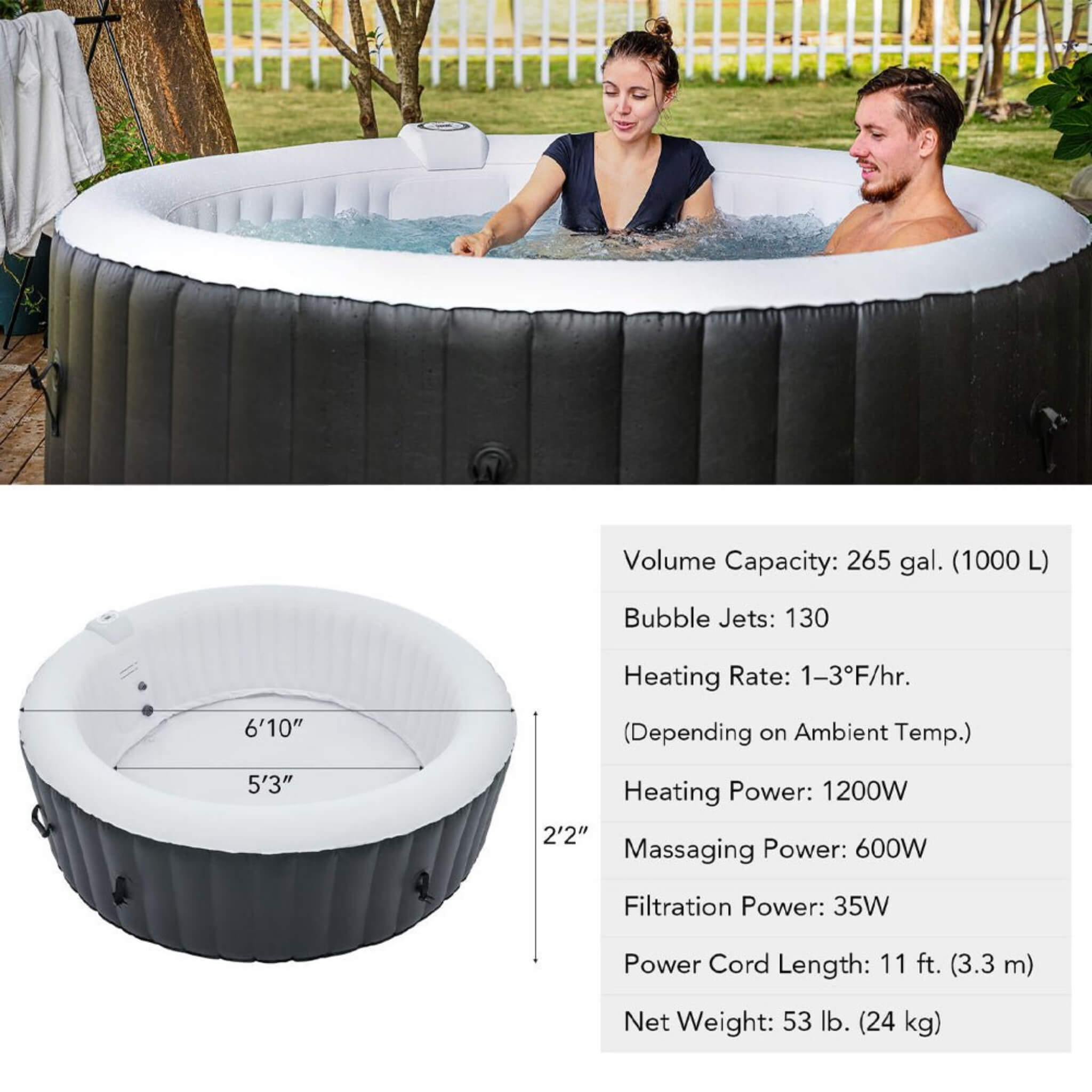 6-Person Inflatable Sauna Pool Hot Tub