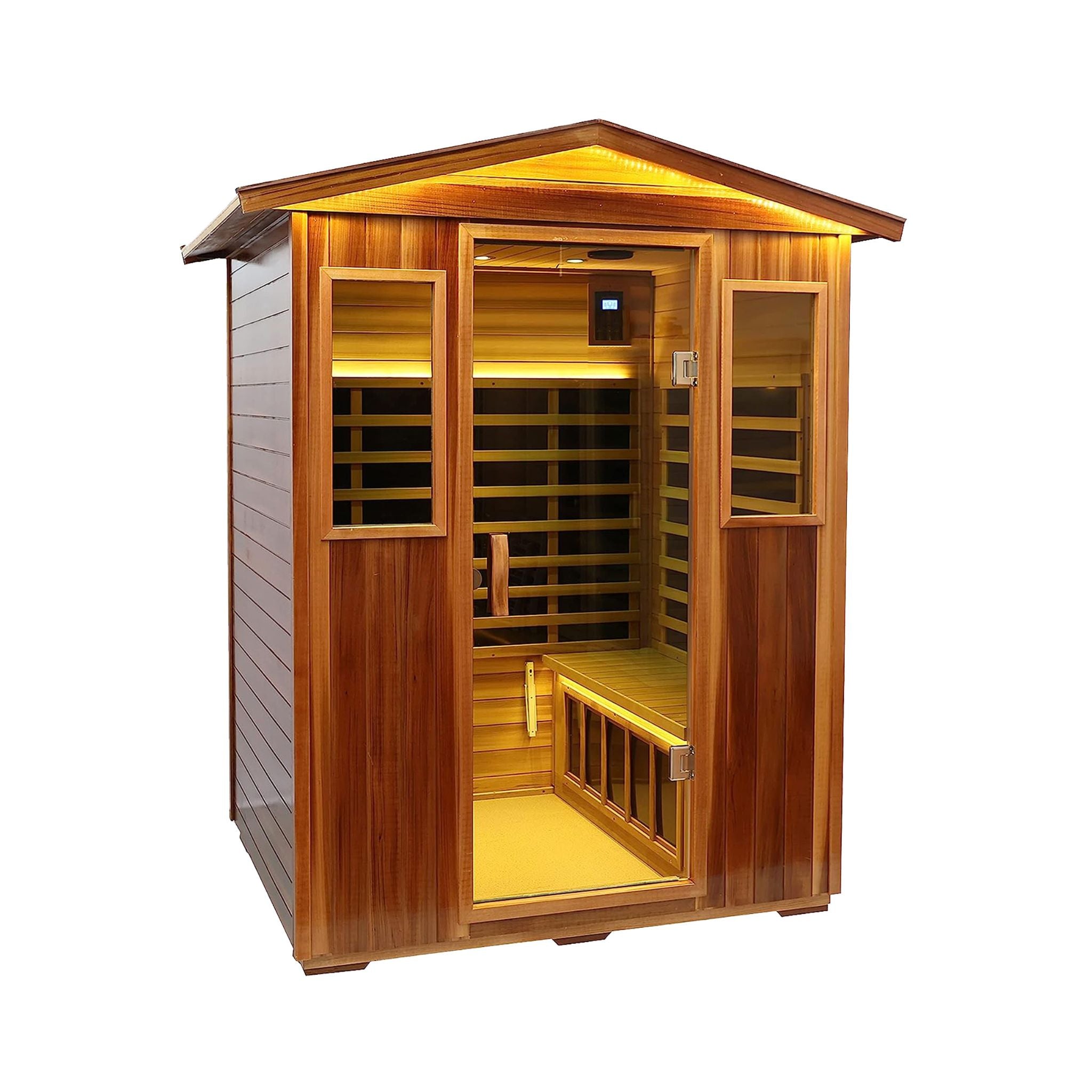 4-Person Thermora Kairo Outdoor Infrared Hemlock Sauna – Tempered Glass Door