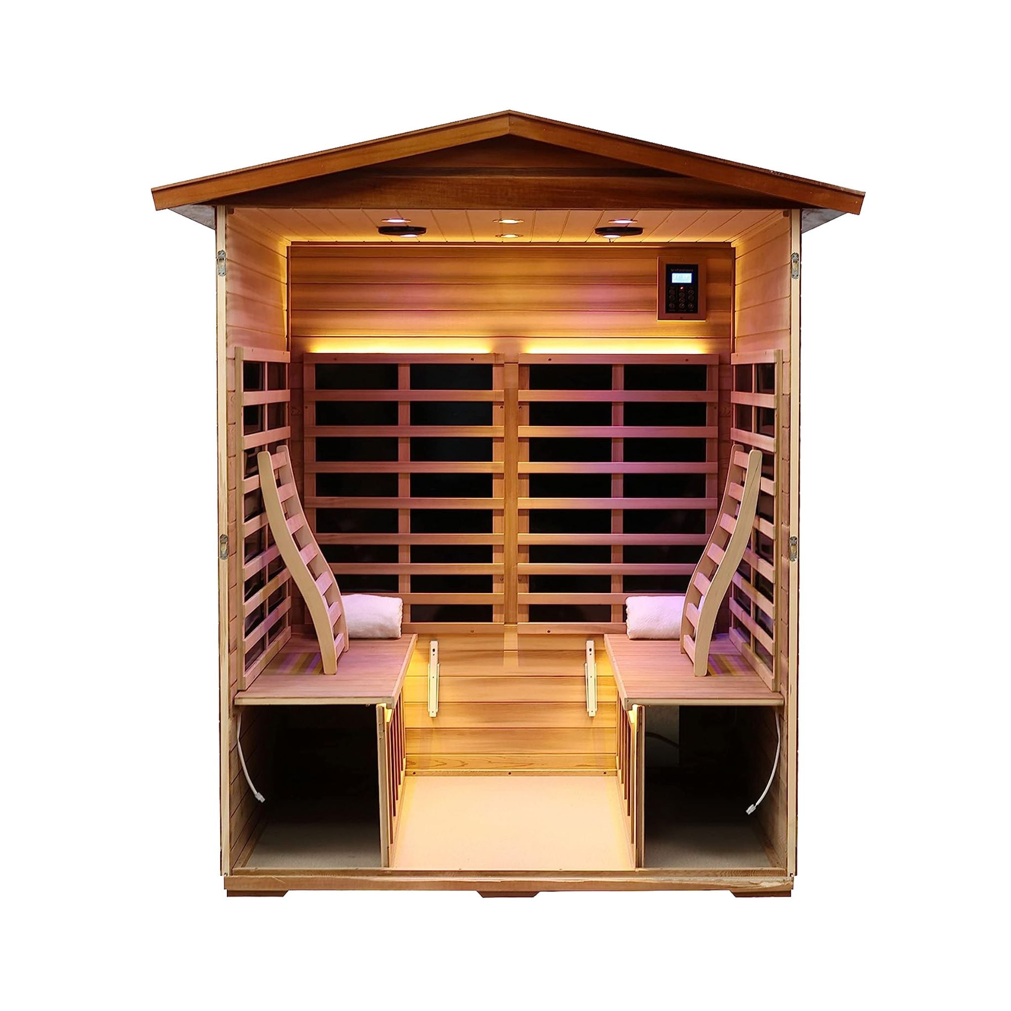 4-Person Thermora Kairo Outdoor Infrared Hemlock Sauna – Tempered Glass Door
