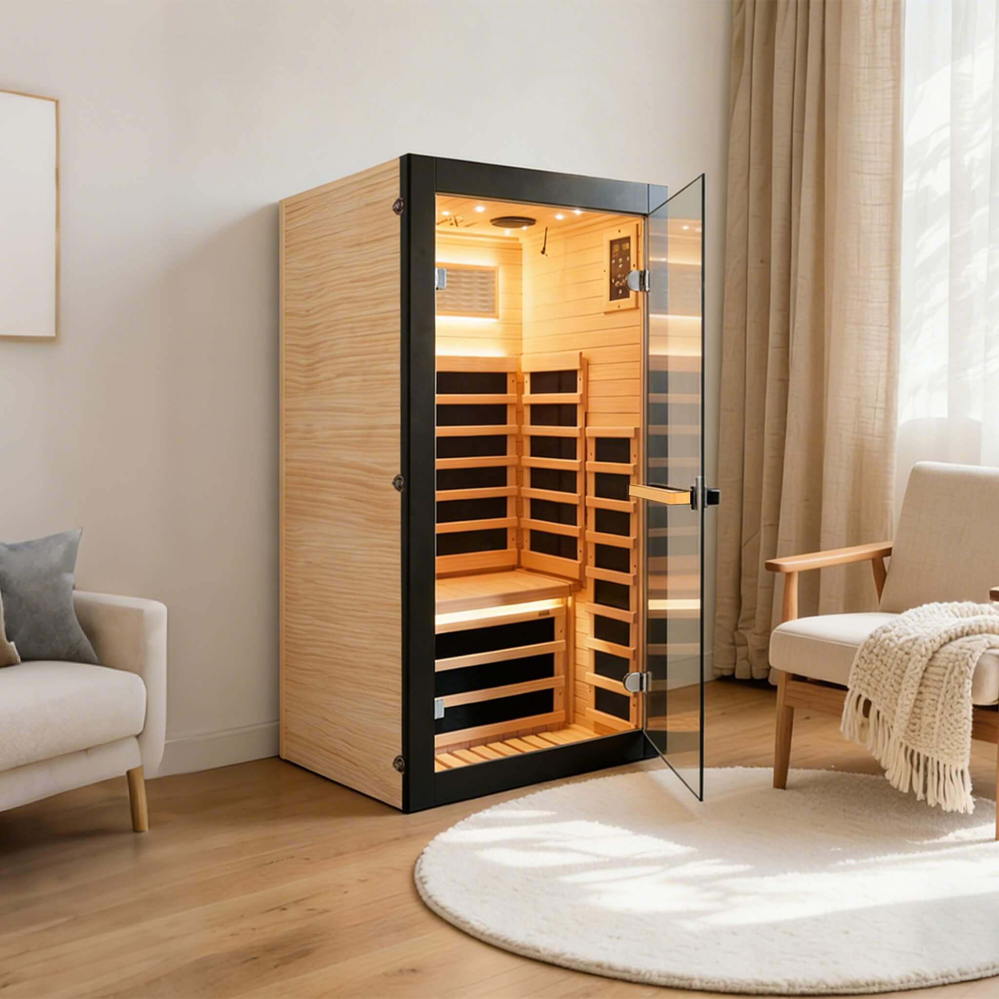 1-Person Thermora Solara Infrared Sauna Cabin – Chilean Pine