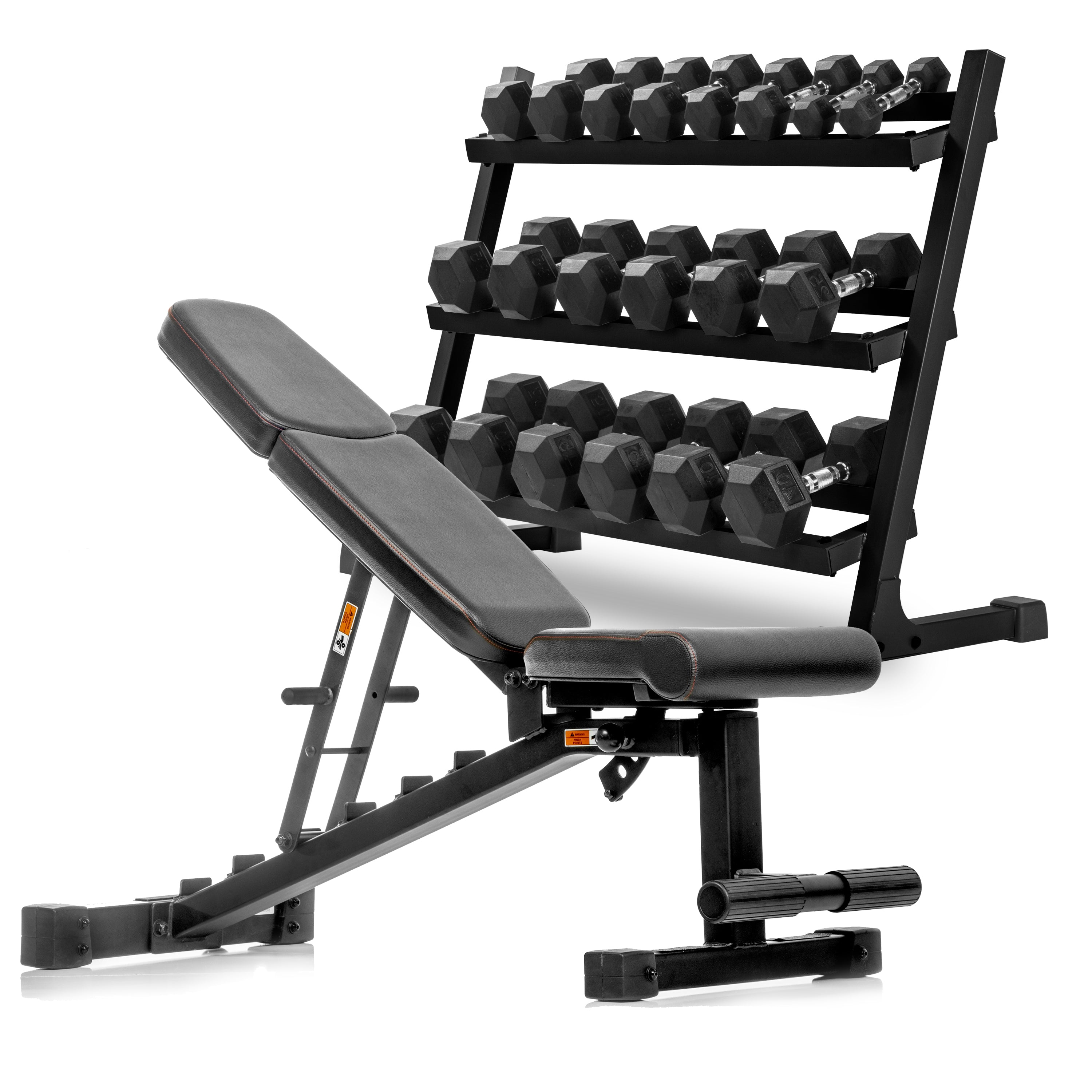 Hex Dumbbell Set 5–50 lb with Rack & Weight Bench | XMARK