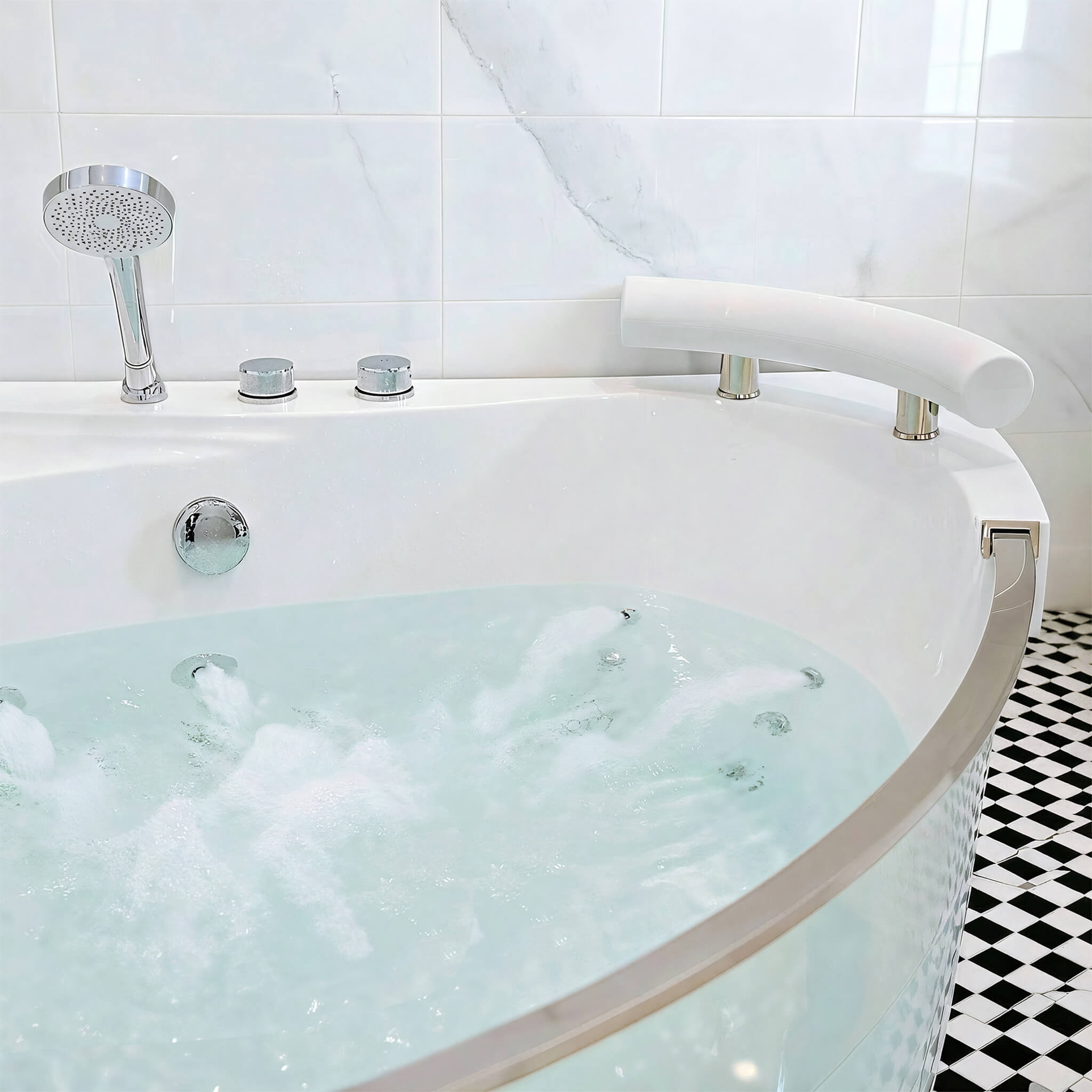 Alora Serenity 59" 2-Person Acrylic Corner Whirlpool Tub – 16 Jets, Hydro Massage, Heater & Rainbow Light