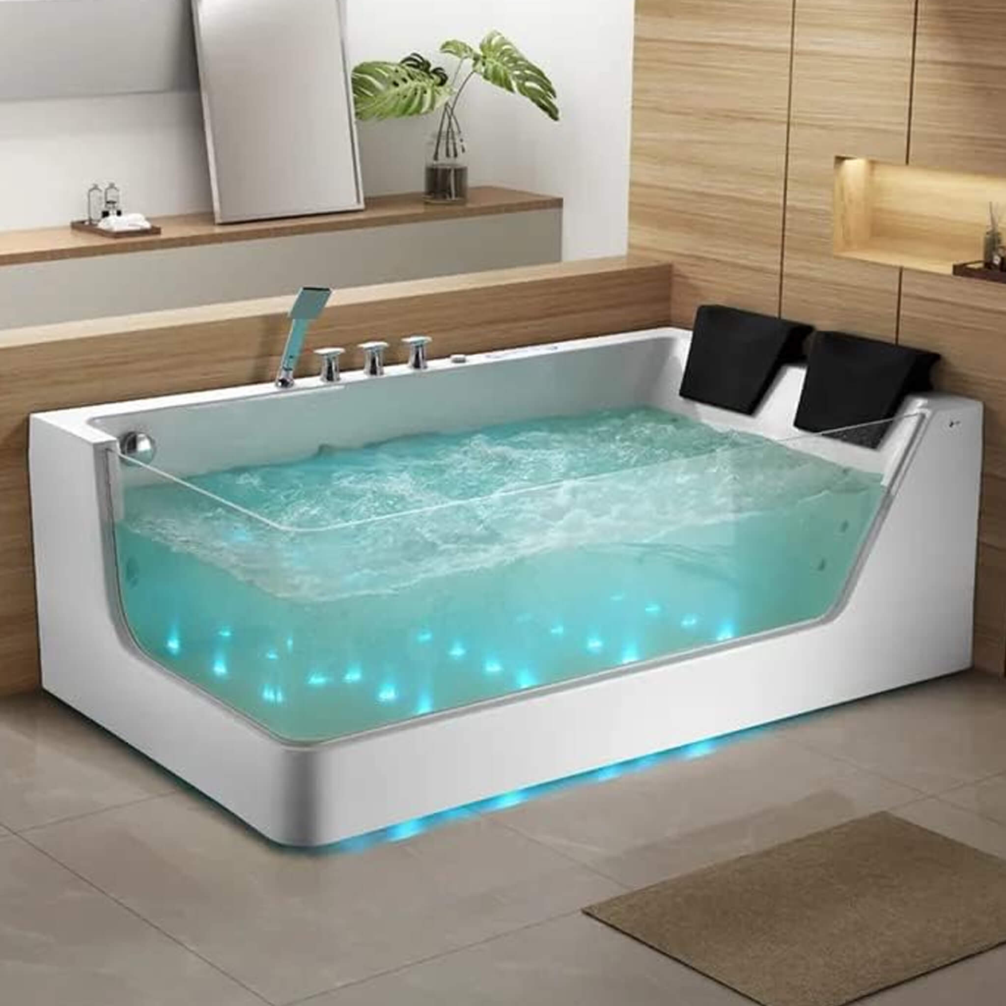 Alora Solstice 71" 2-Person Acrylic Whirlpool Tub – LED Jets & Faucet