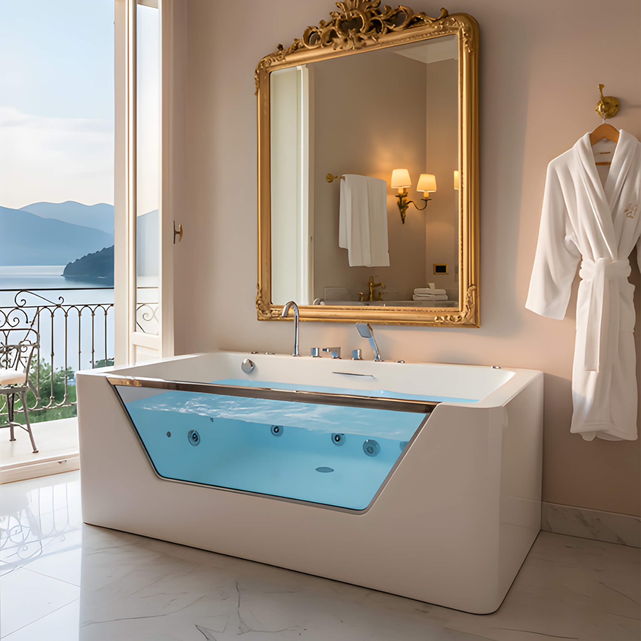 Alora Veloria 67-Inch Hydrotherapy Whirlpool Bathtub – 7 Jets, Glass Panel