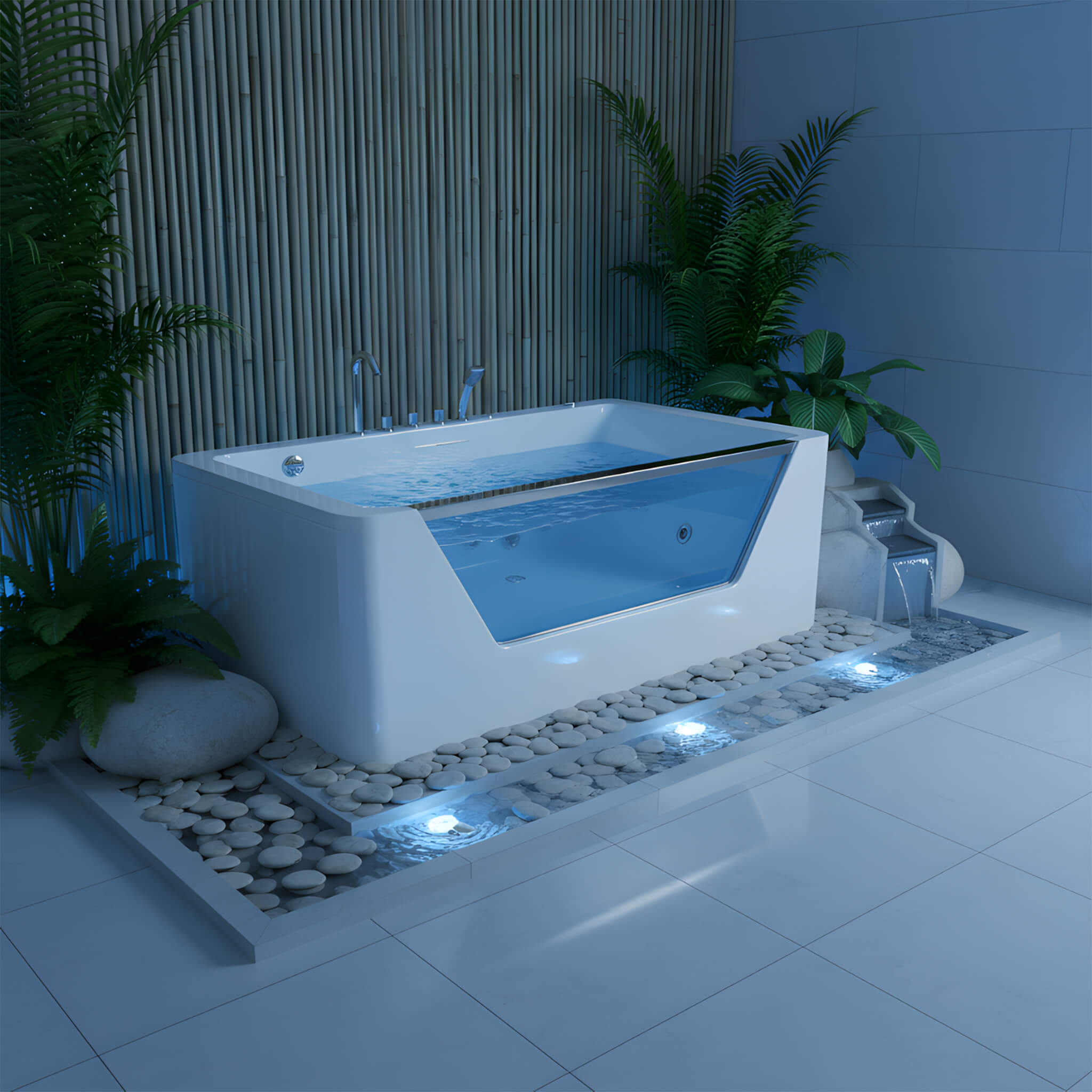 Alora Veloria 67-Inch Hydrotherapy Whirlpool Bathtub – 7 Jets, Glass Panel