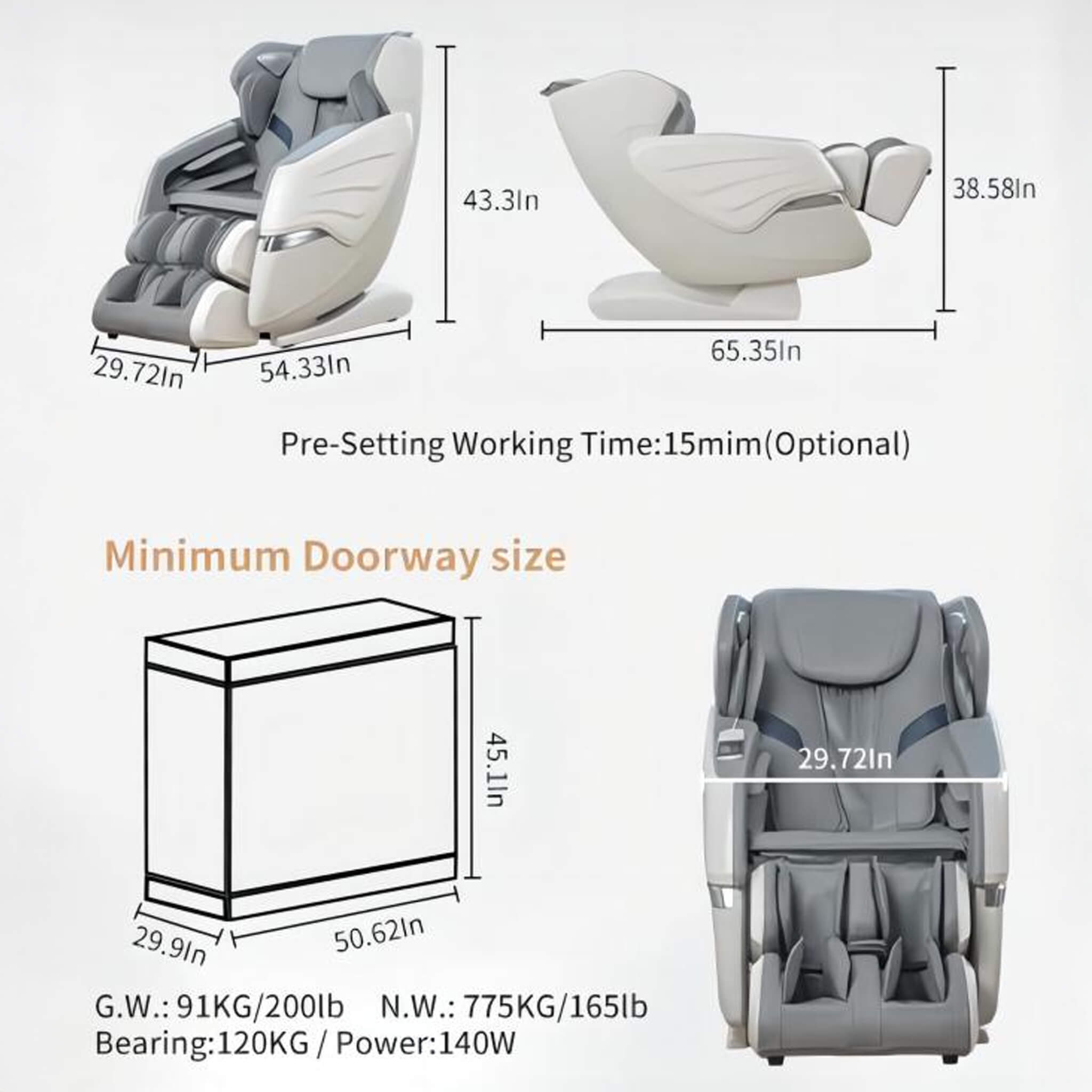 Bosscare Full Body Zero Gravity Massage Chair – AI Voice & App Control, Gray