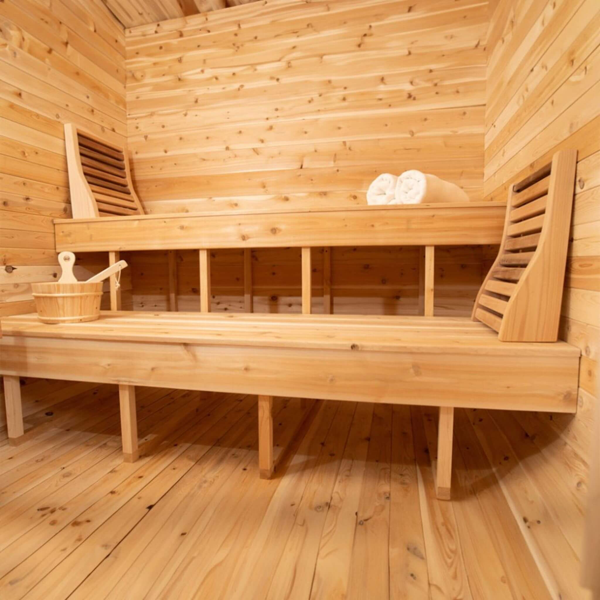 Dundalk Leisurecraft Luna Cube 4-Person Canadian Timber Sauna – Sloped Roof & Front Window