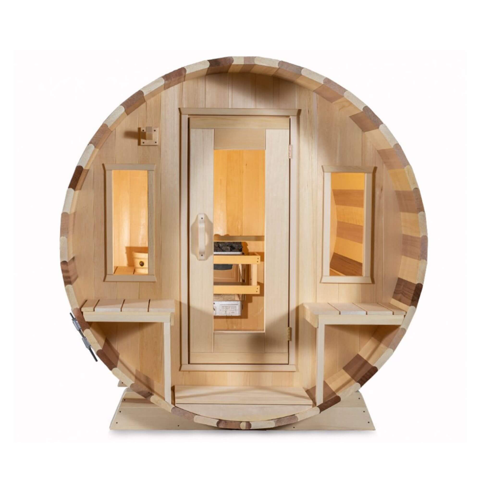 Dundalk Leisurecraft Tranquility 6-Person Canadian Timber Barrel Sauna – Front Porch