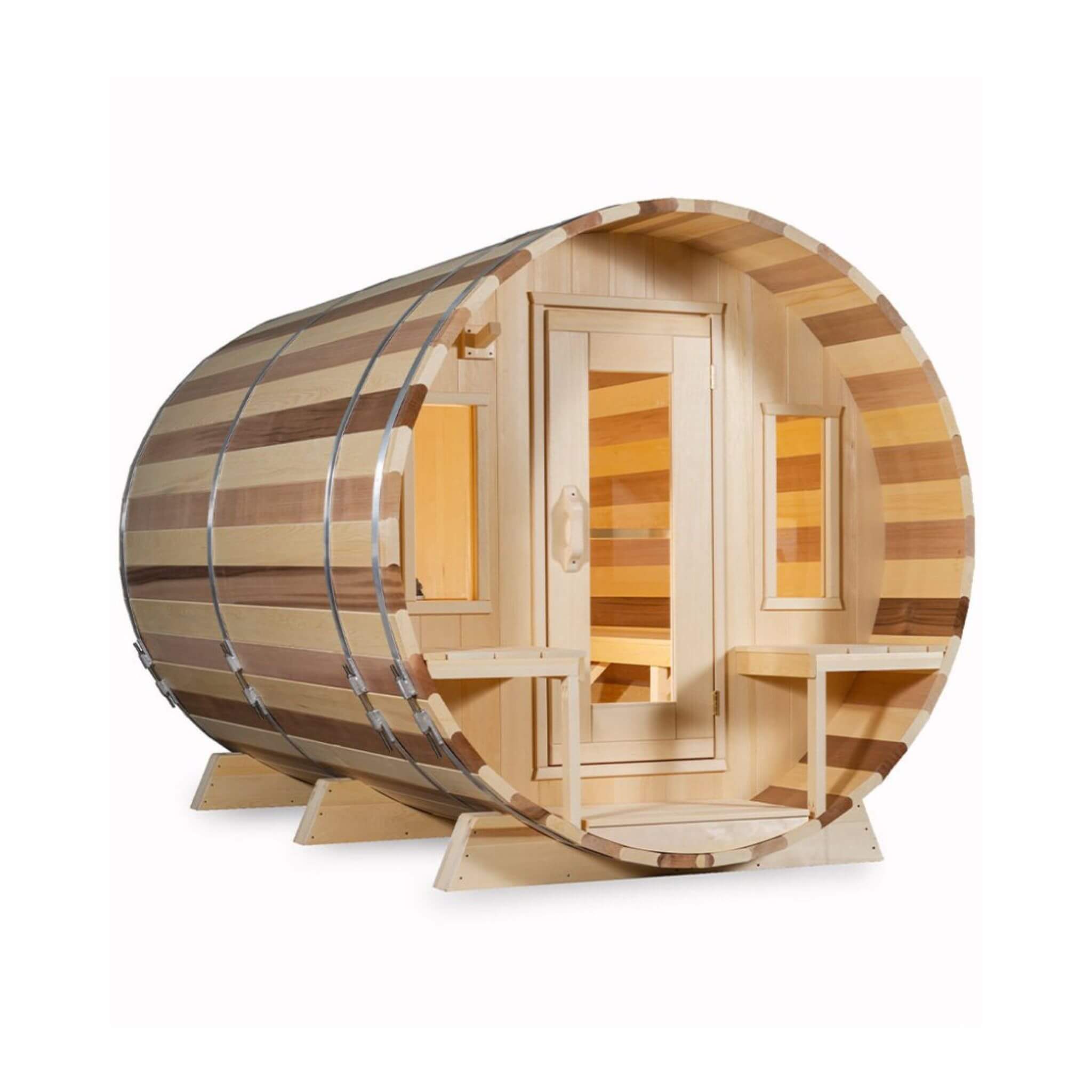 Dundalk Leisurecraft Tranquility 6-Person Canadian Timber Barrel Sauna – Front Porch