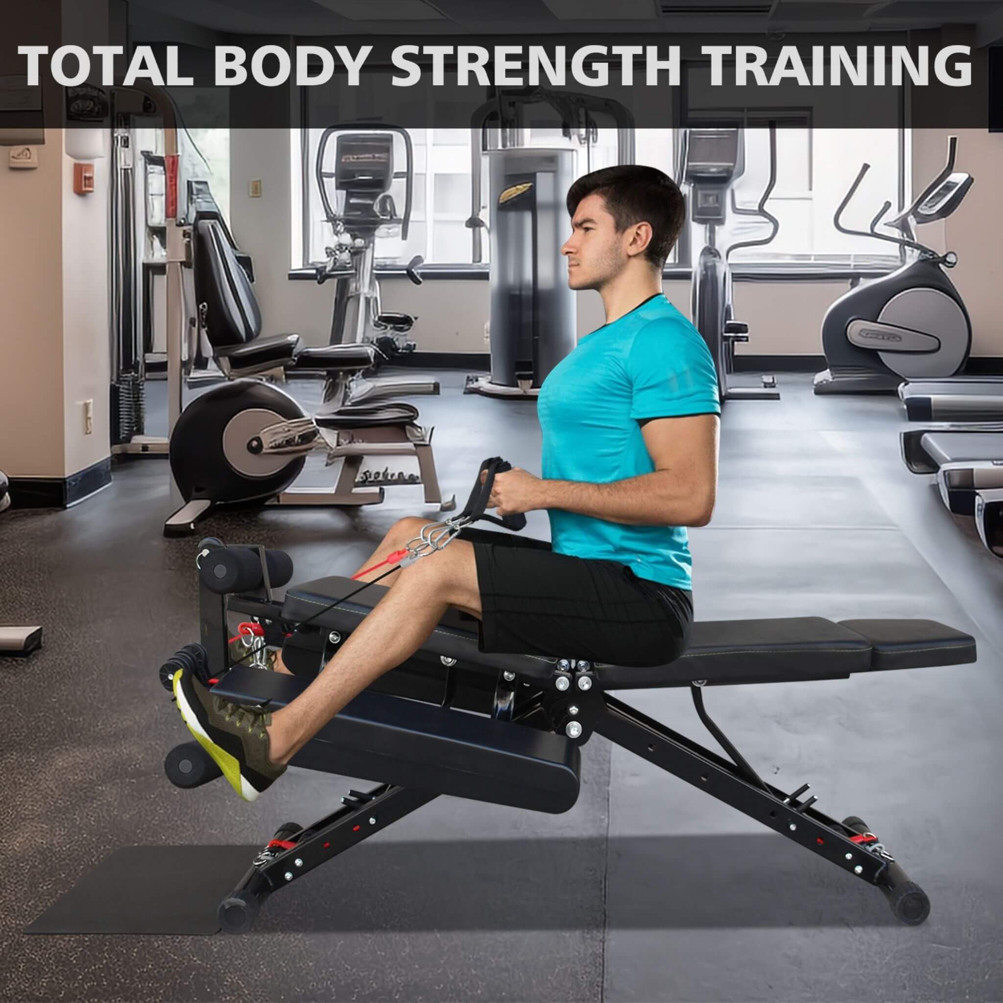 Rovix Foldable Multi-Function Weight Bench – Resistance Bands, Footrest & Leg Extension