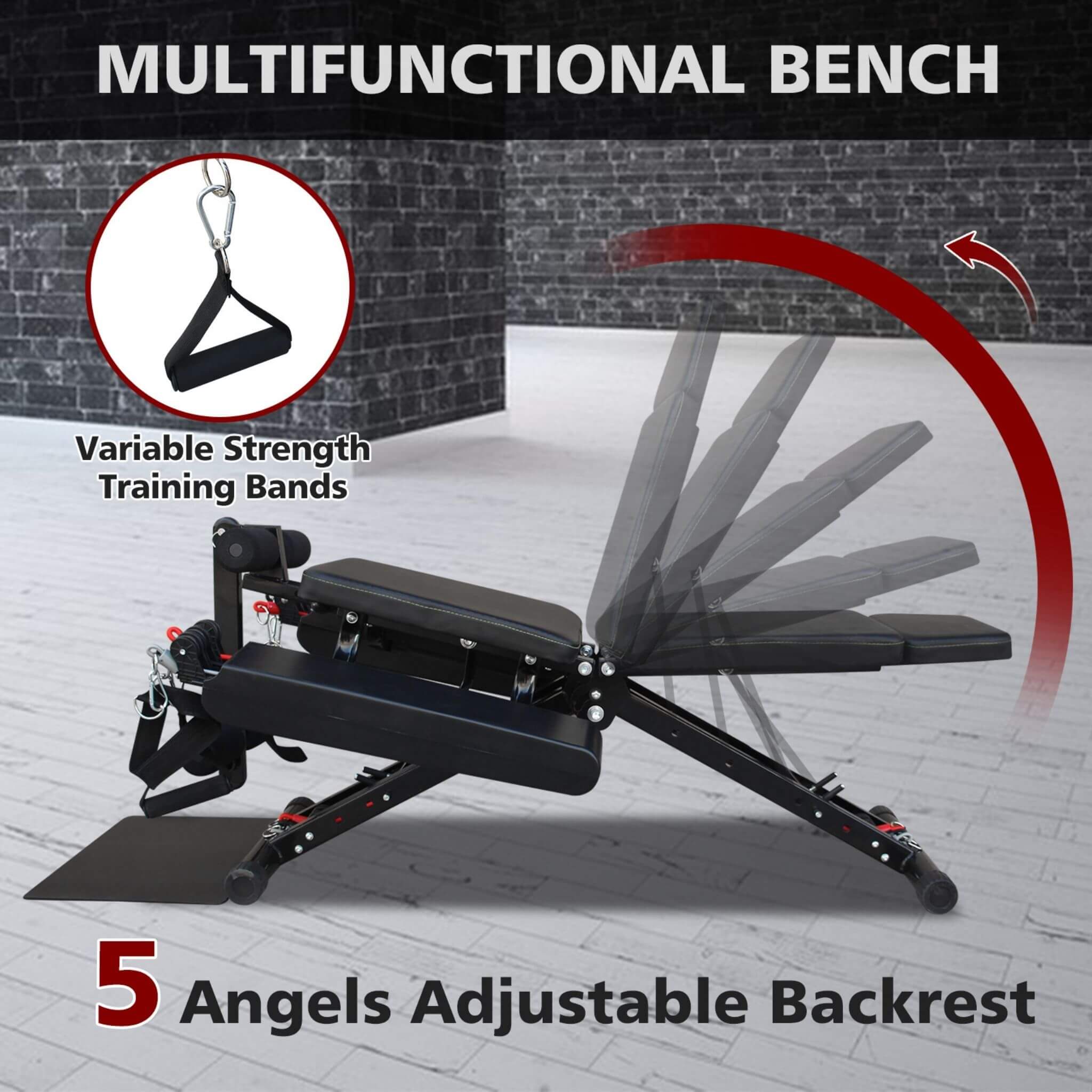 Rovix Foldable Multi-Function Weight Bench – Resistance Bands, Footrest & Leg Extension