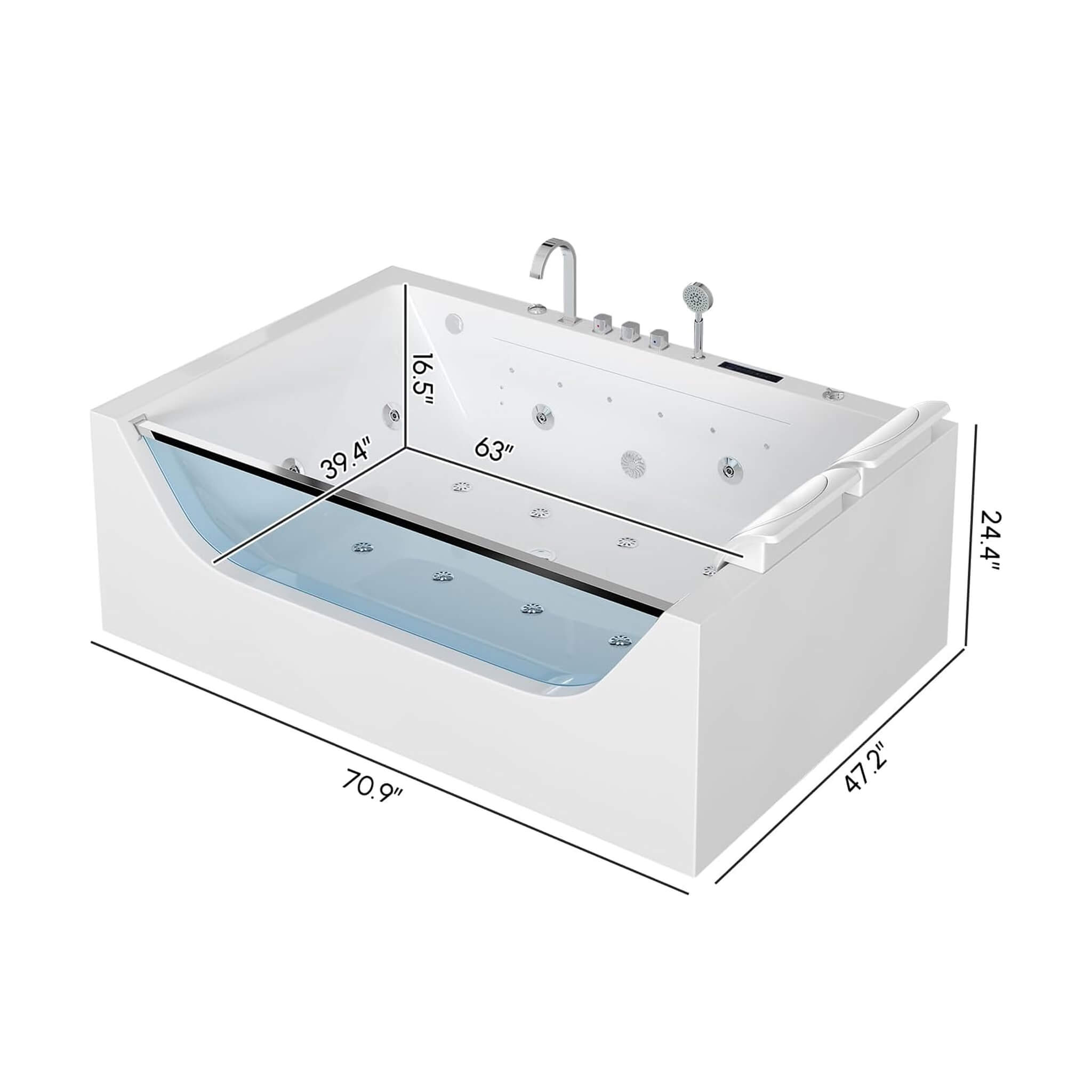 Alora Novara 71" 2-Person Jetted Whirlpool Tub – Massage & Thermostat