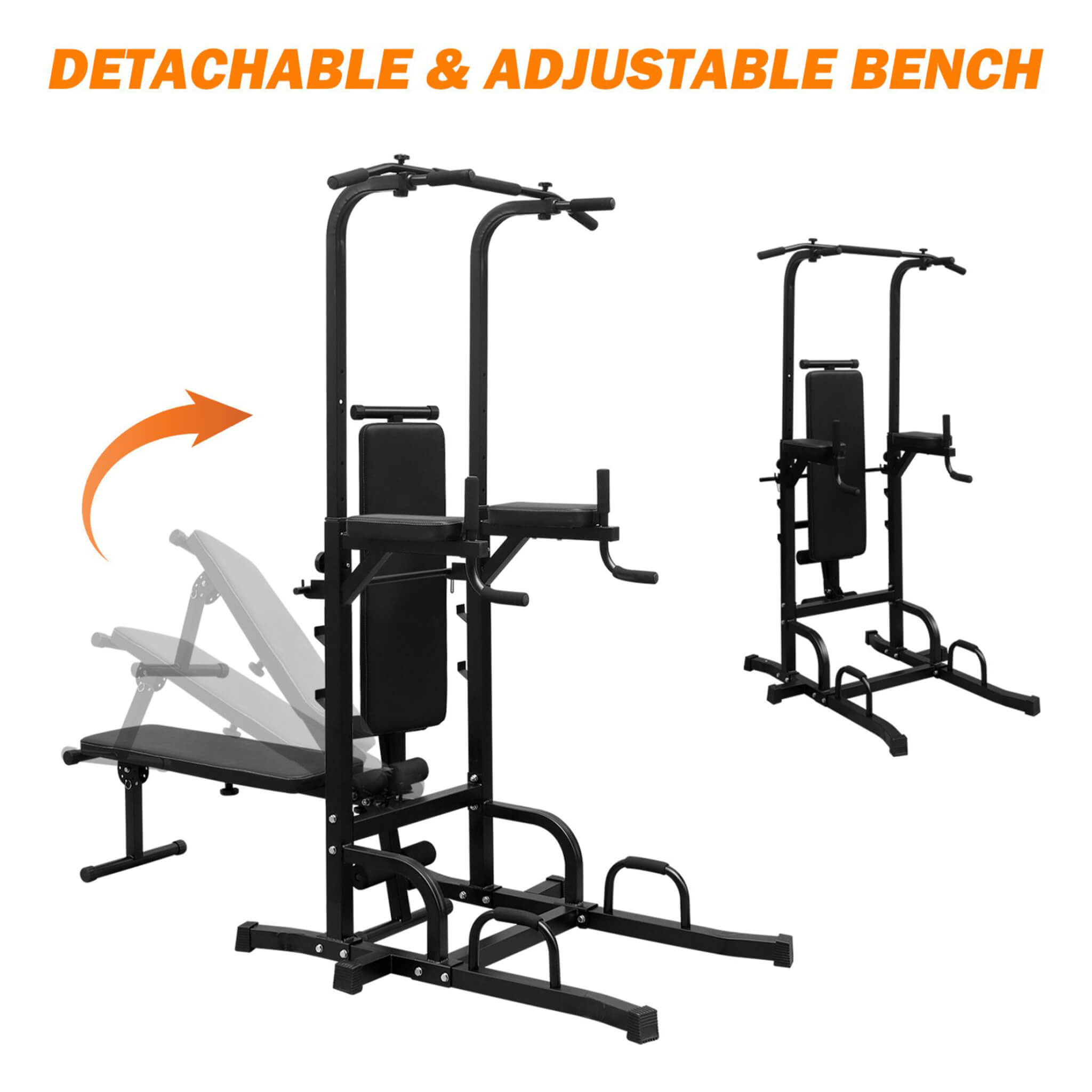 Rovix Power Tower Dip Station – Pull-Up Bar, Bench & Adjustable Height