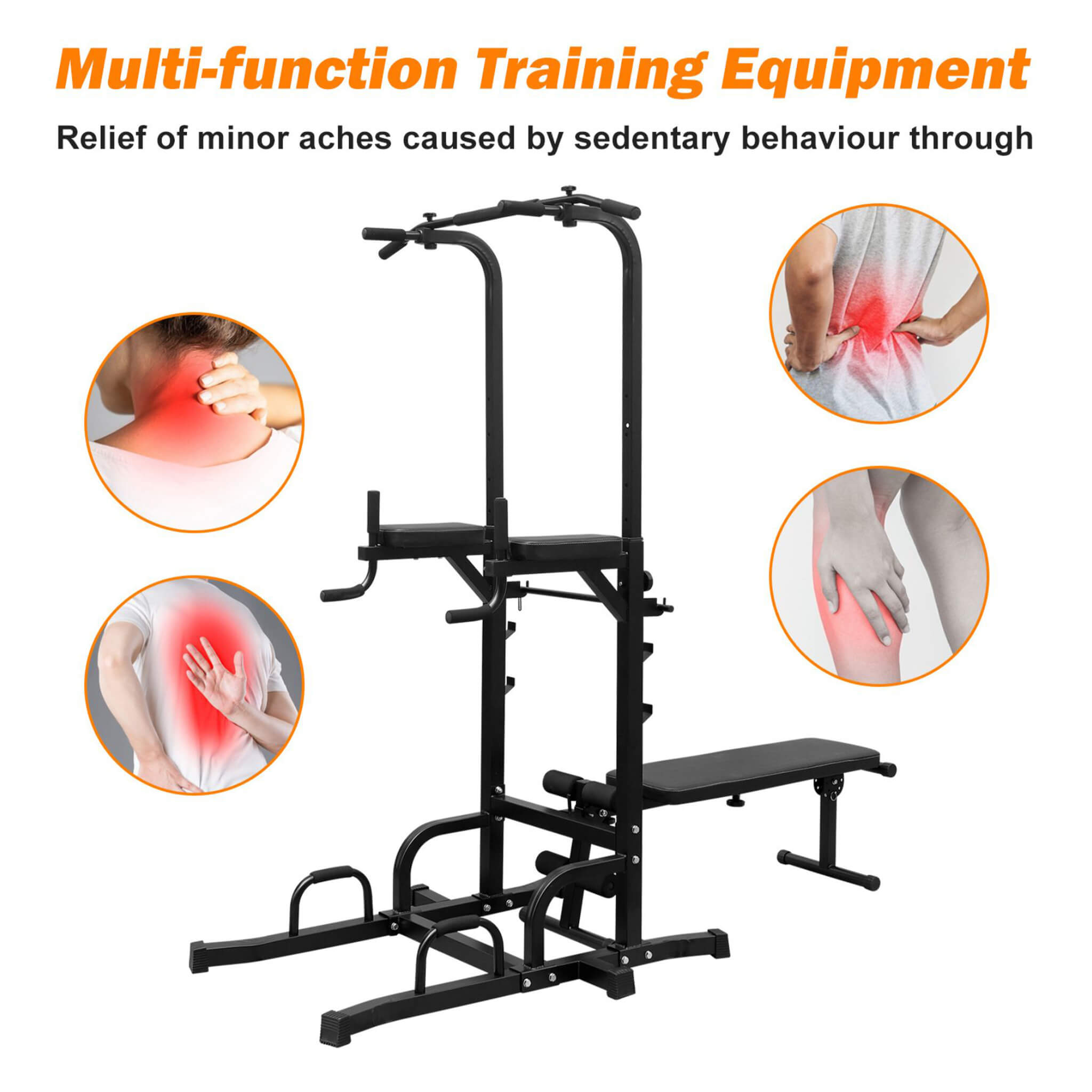 Rovix Power Tower Dip Station – Pull-Up Bar, Bench & Adjustable Height