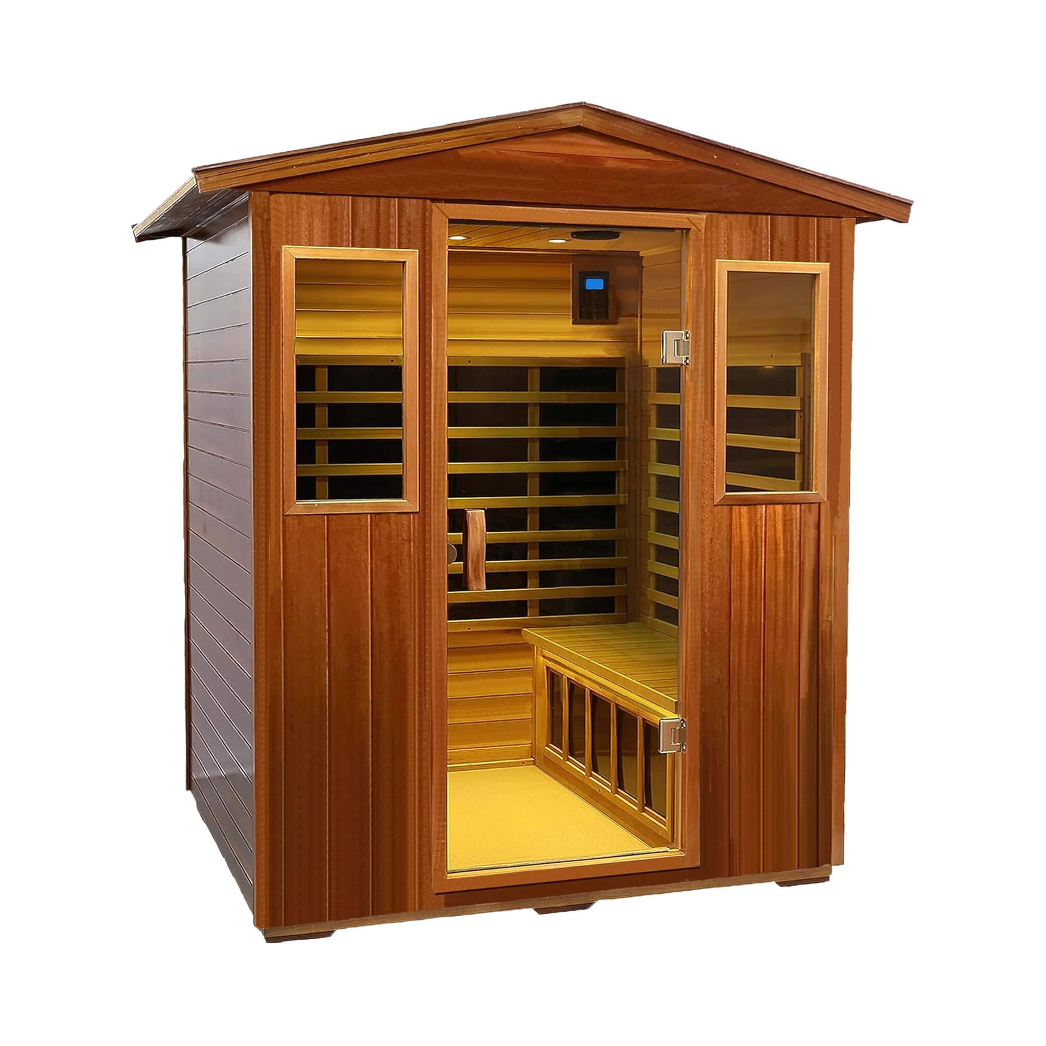 4-Person Thermora Deluxe Outdoor Mahogany Infrared Sauna – Ultra-Low EMF, Full Spectrum, Chromotherapy & Bluetooth