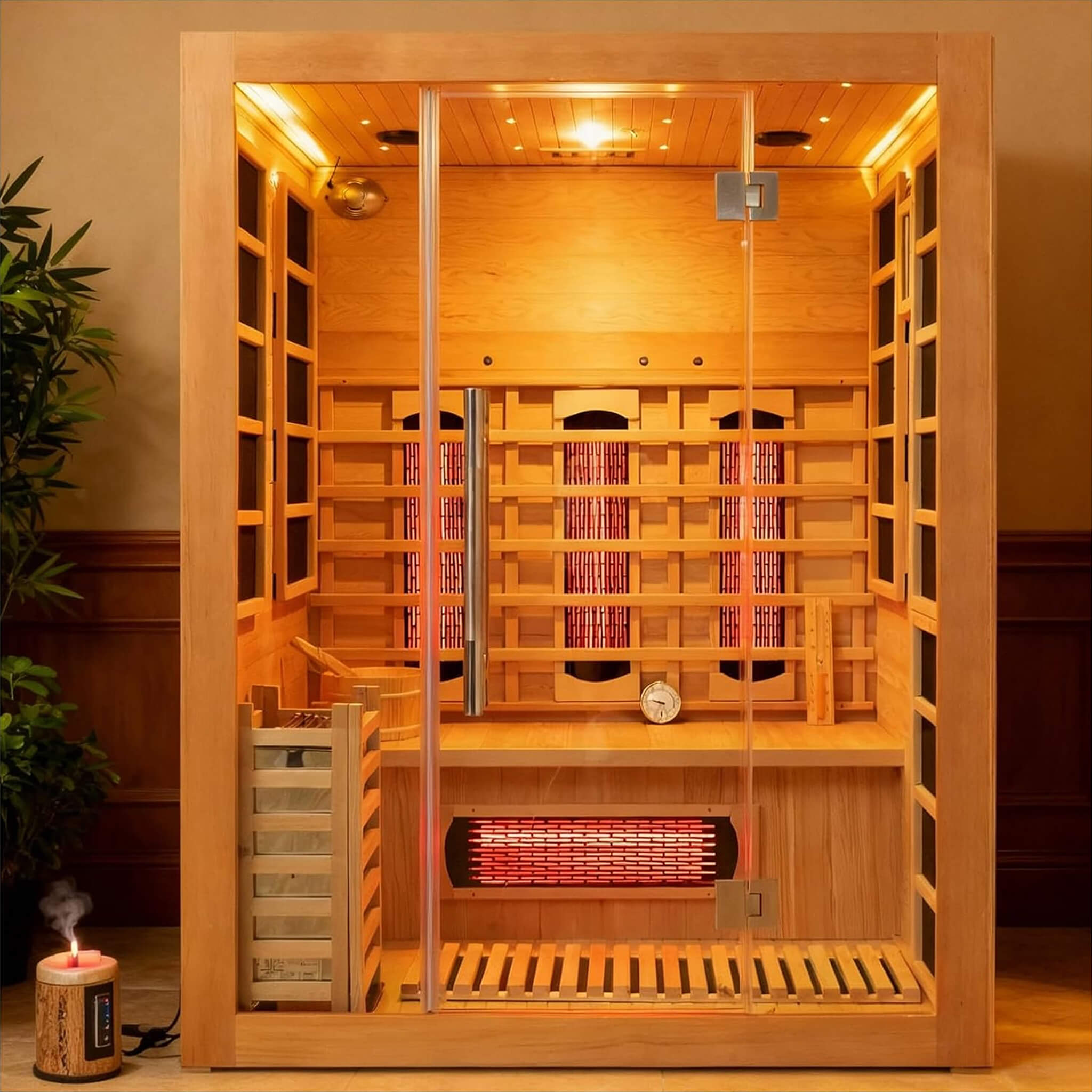 3-Person Rövia Aurora Indoor Hybrid Sauna – Infrared & 4.5KW Steam Heater