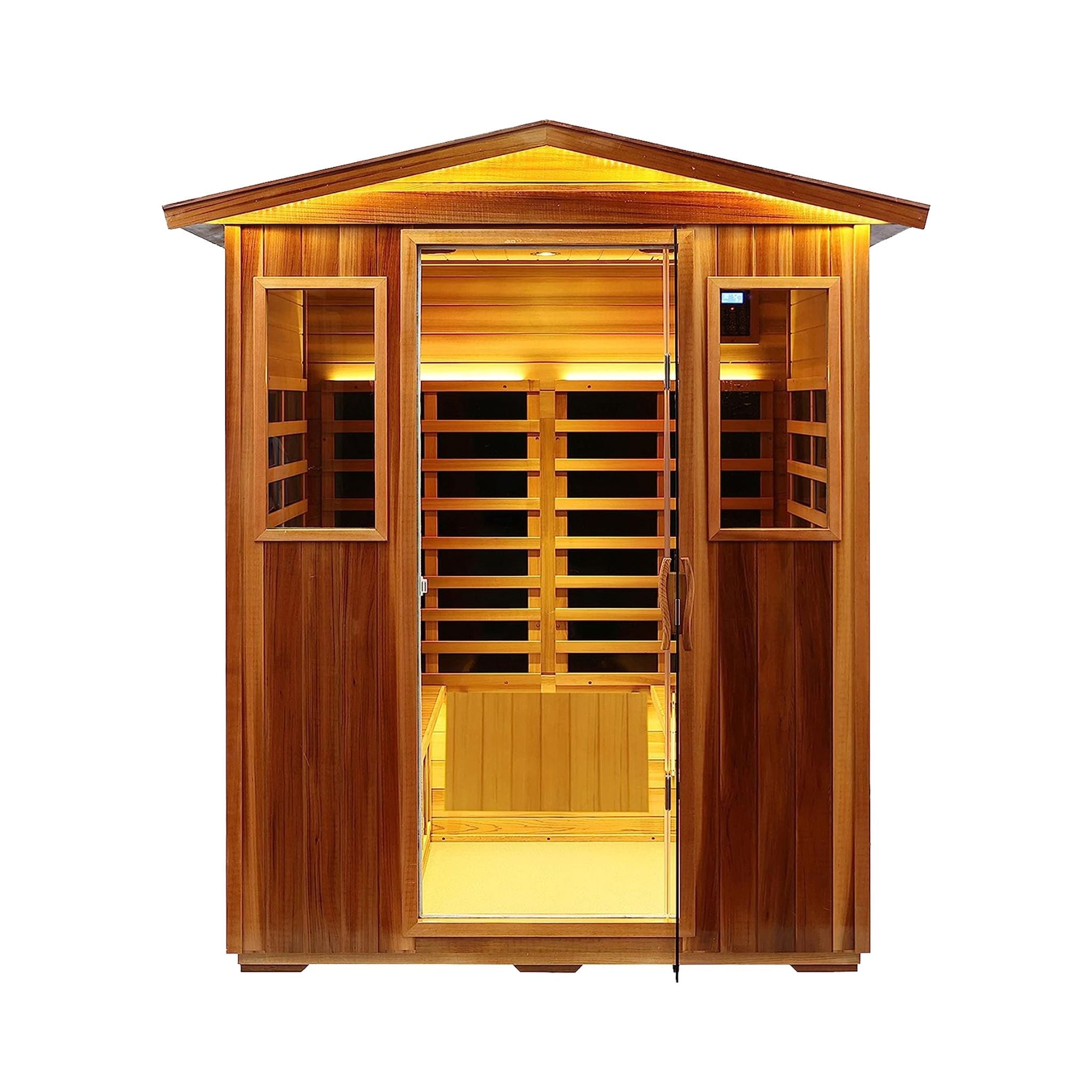 4-Person Thermora Kairo Outdoor Infrared Hemlock Sauna – Tempered Glass Door