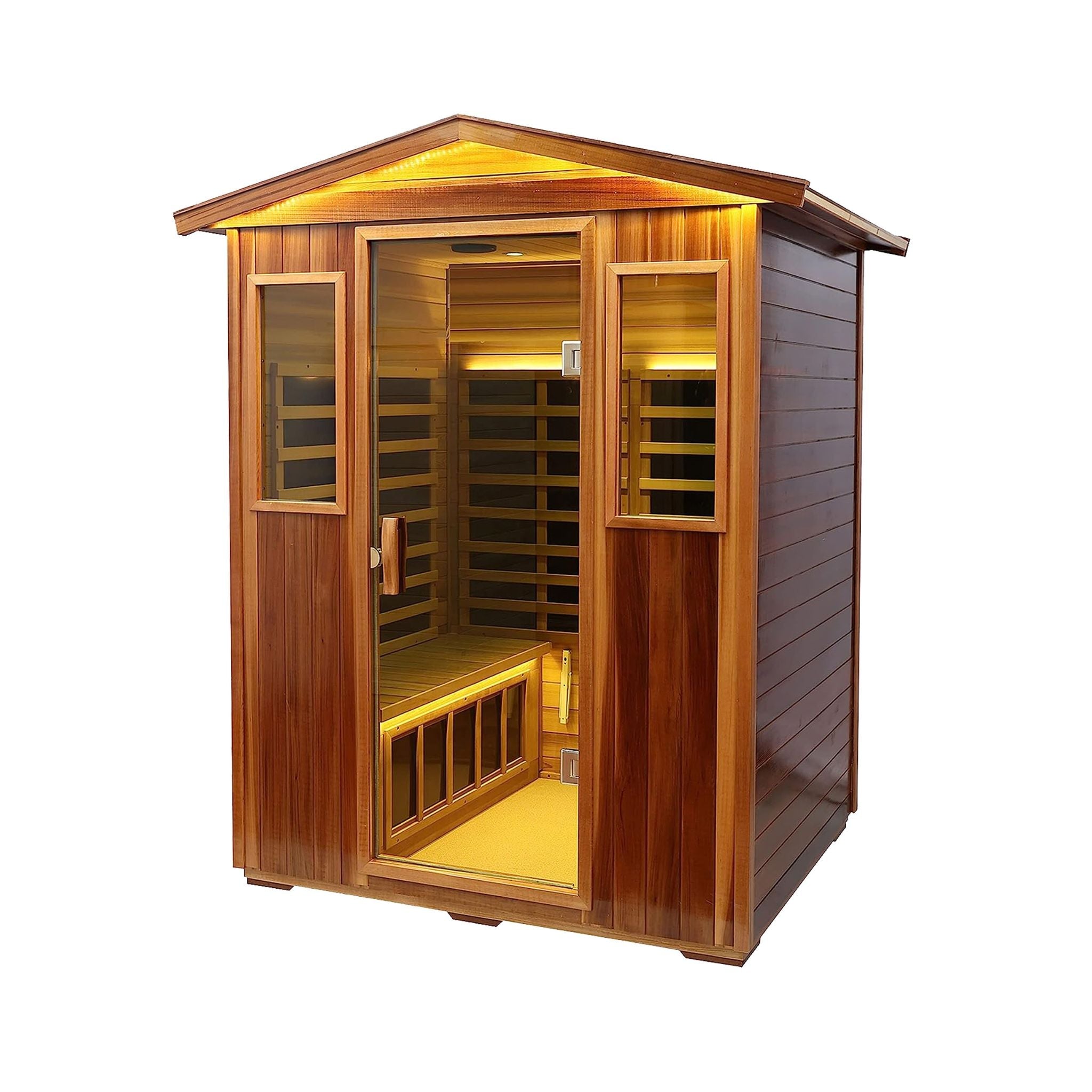 4-Person Thermora Kairo Outdoor Infrared Hemlock Sauna – Tempered Glass Door