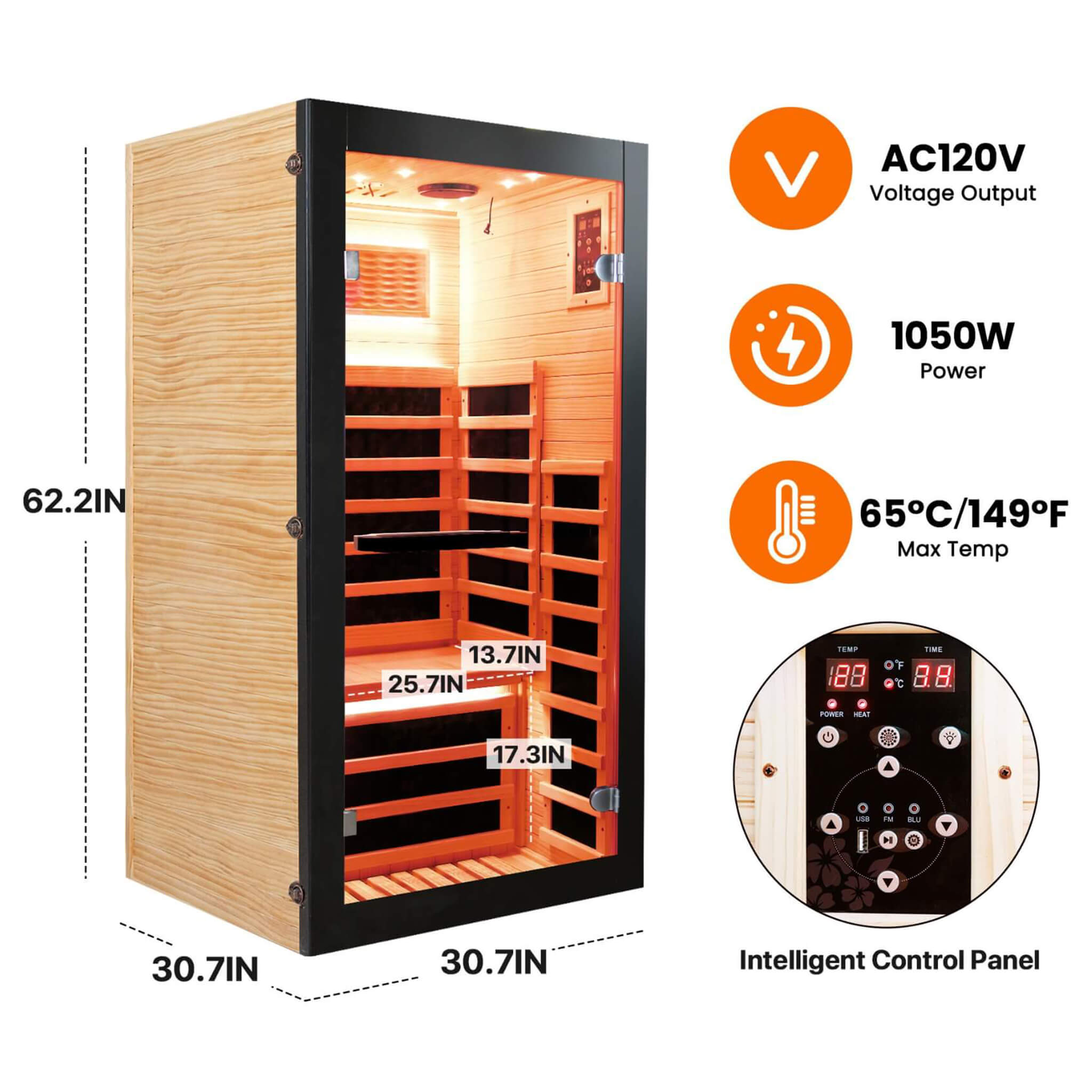 1-Person Thermora Solara Infrared Sauna Cabin – Chilean Pine